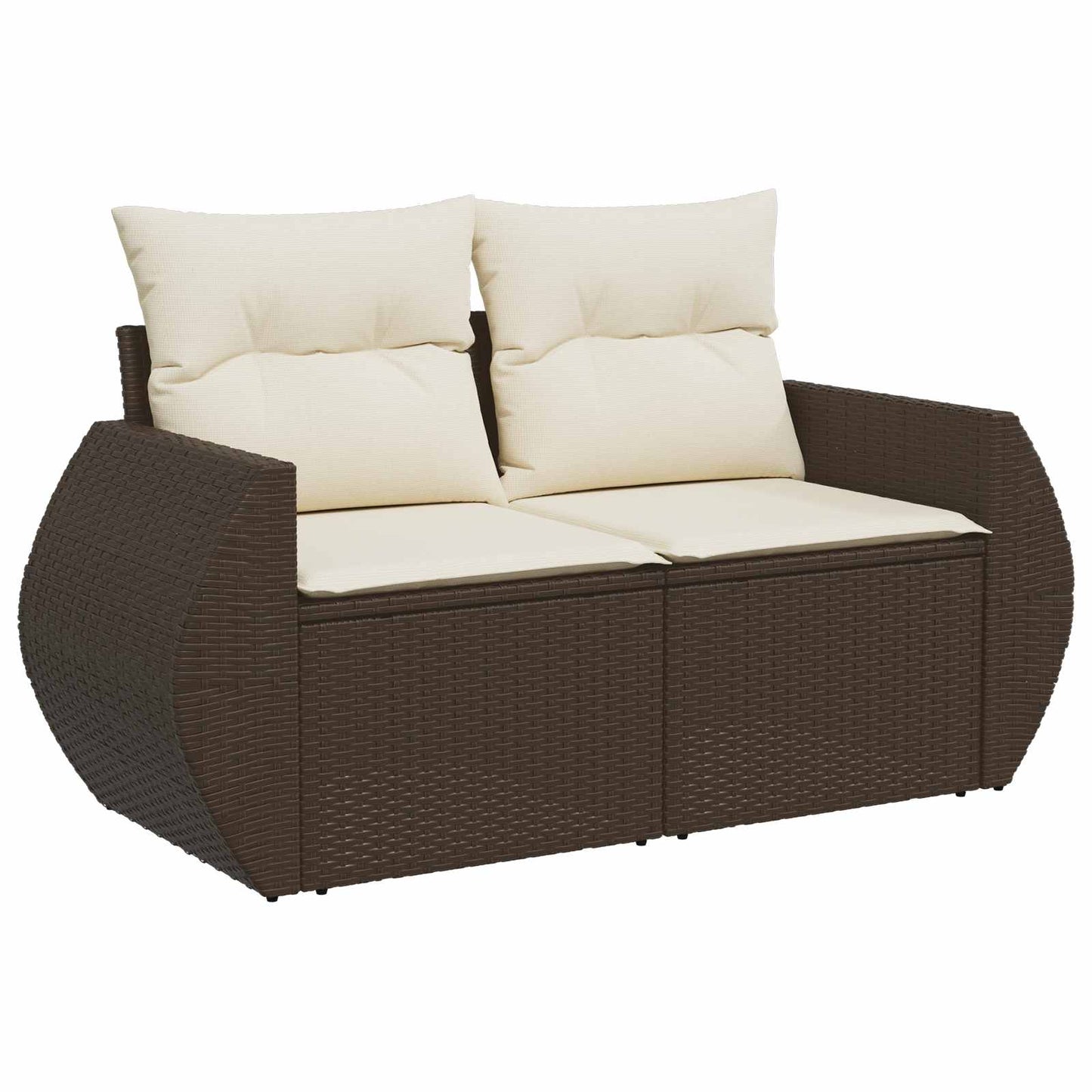 Sofa Set 7 pcs Braun und Creme Weiß Polyrattan und Stahl
