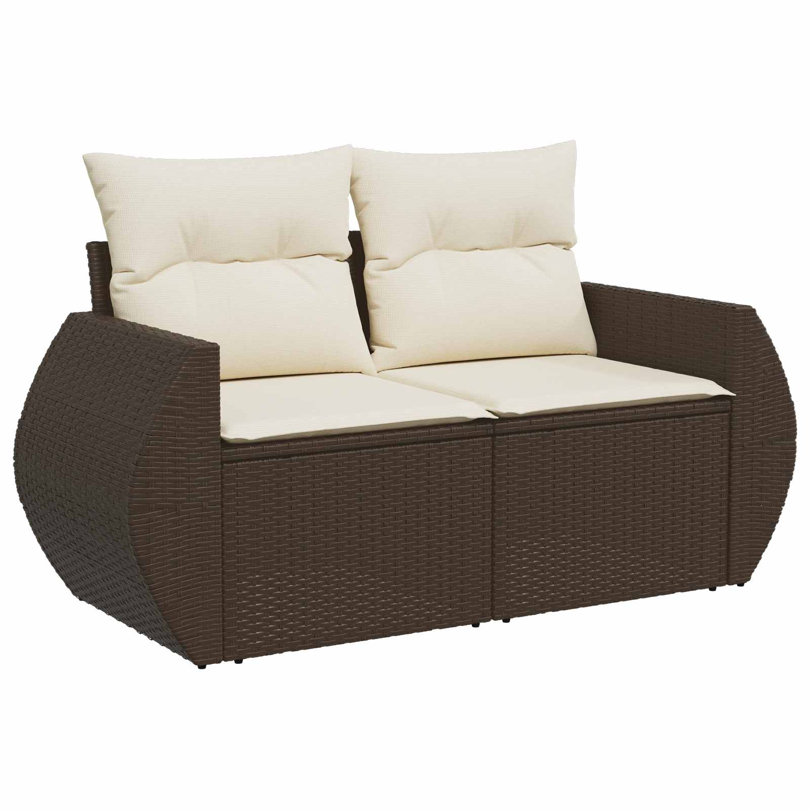 Sofa Set 7 pcs Braun und Creme Weiß Polyrattan und Stahl