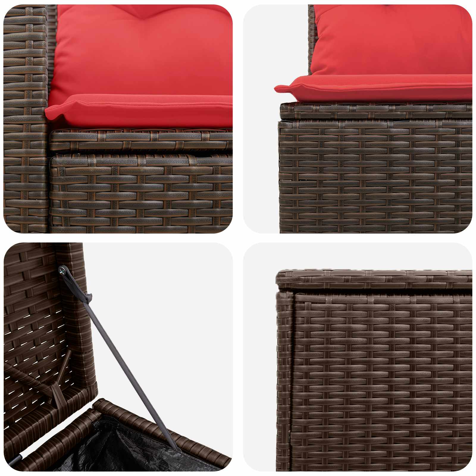 Sofa Set 7 pcs Braun und Rot Polyrattan und Stahl