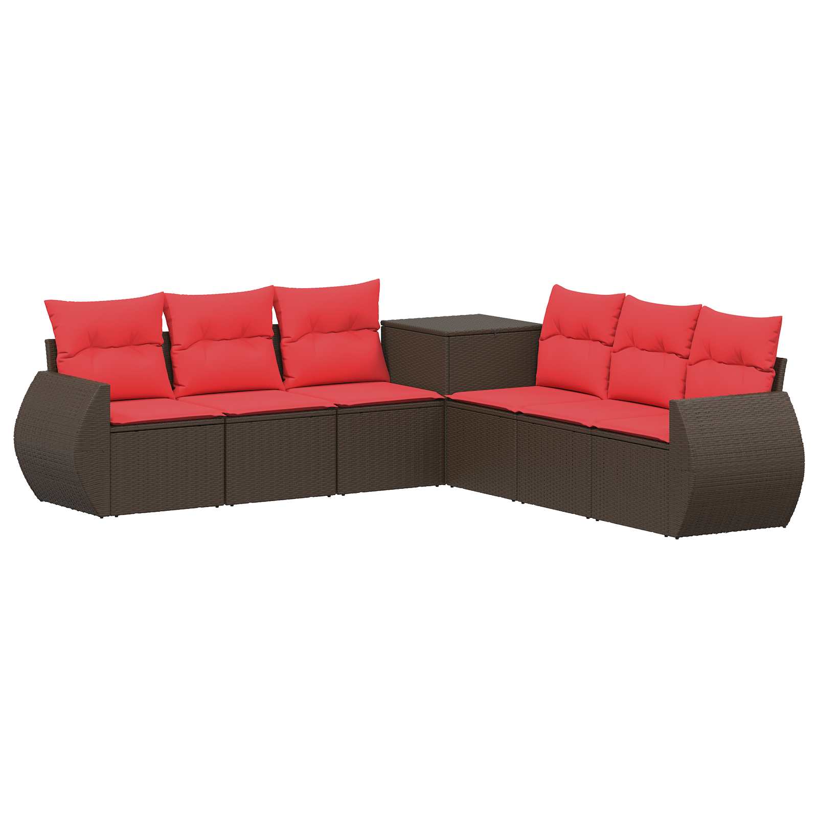 Sofa Set 7 pcs Braun und Rot Polyrattan und Stahl