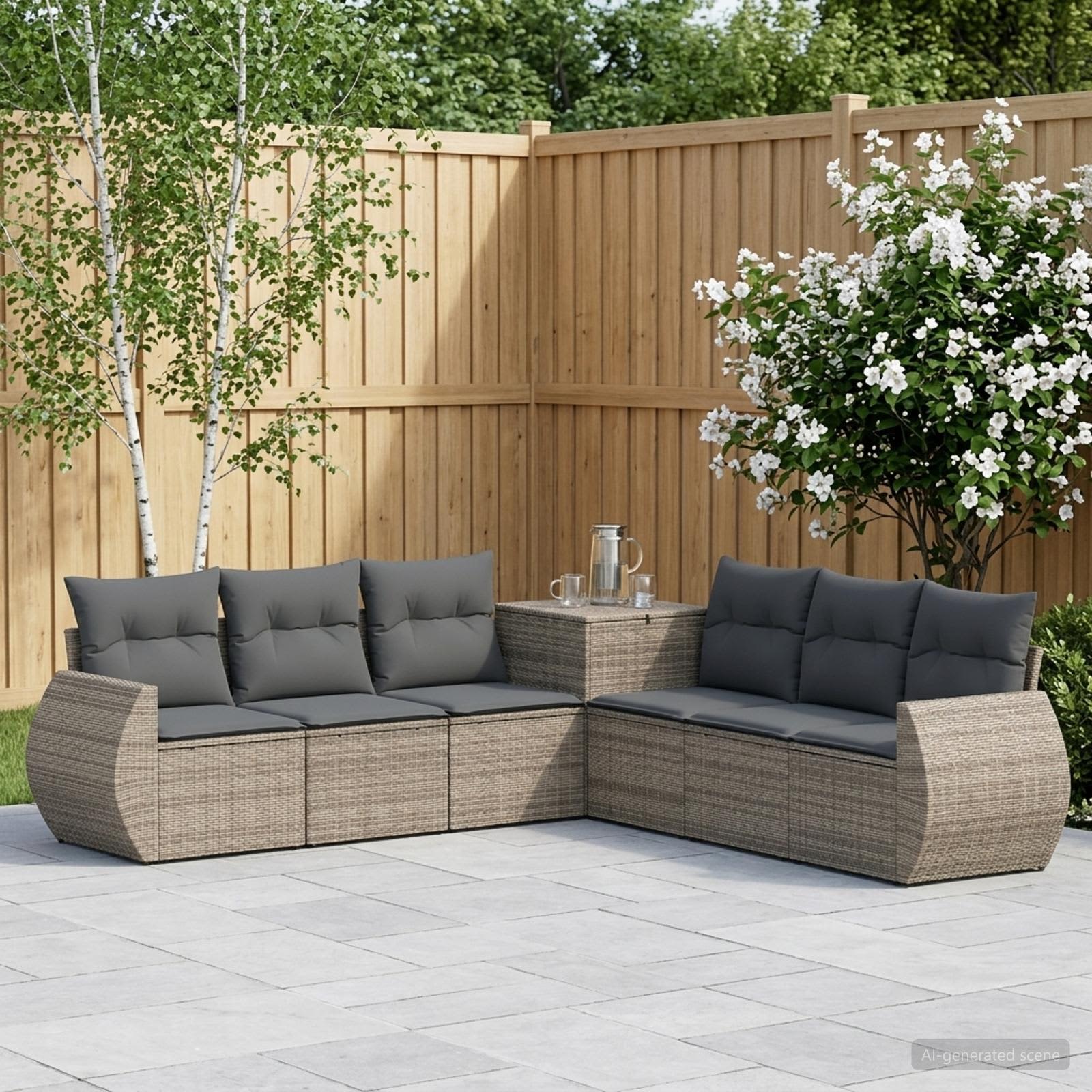 Sofa Set 7 pcs Grau und Dunkelgrau Polyrattan und Stahl