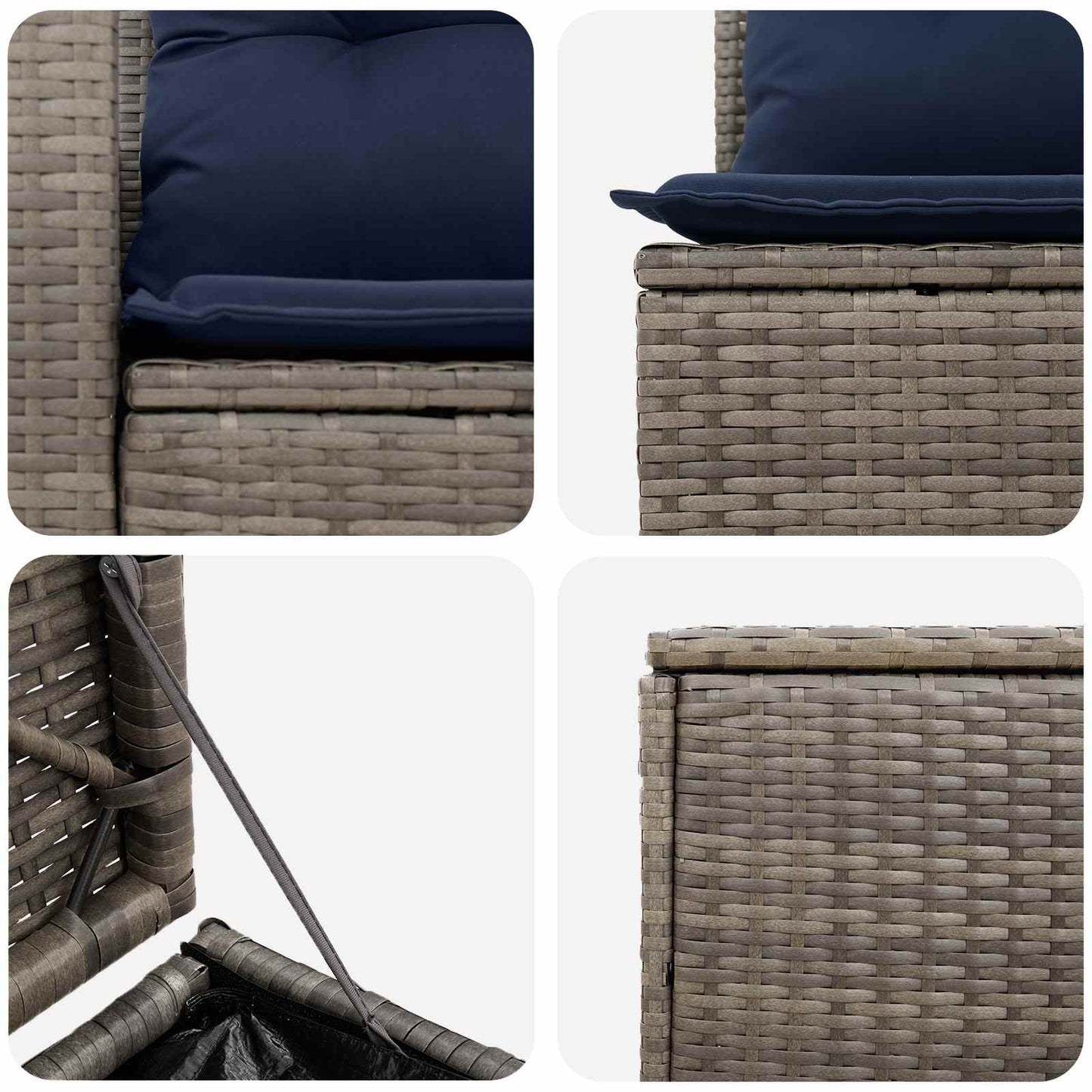 Sofa Set 7 stk. Grau und Marineblau Polyrattan und Stahl