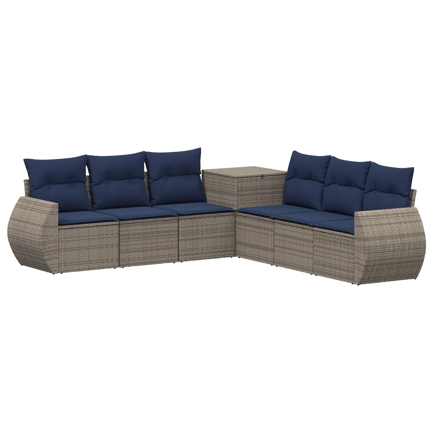 Sofa Set 7 stk. Grau und Marineblau Polyrattan und Stahl