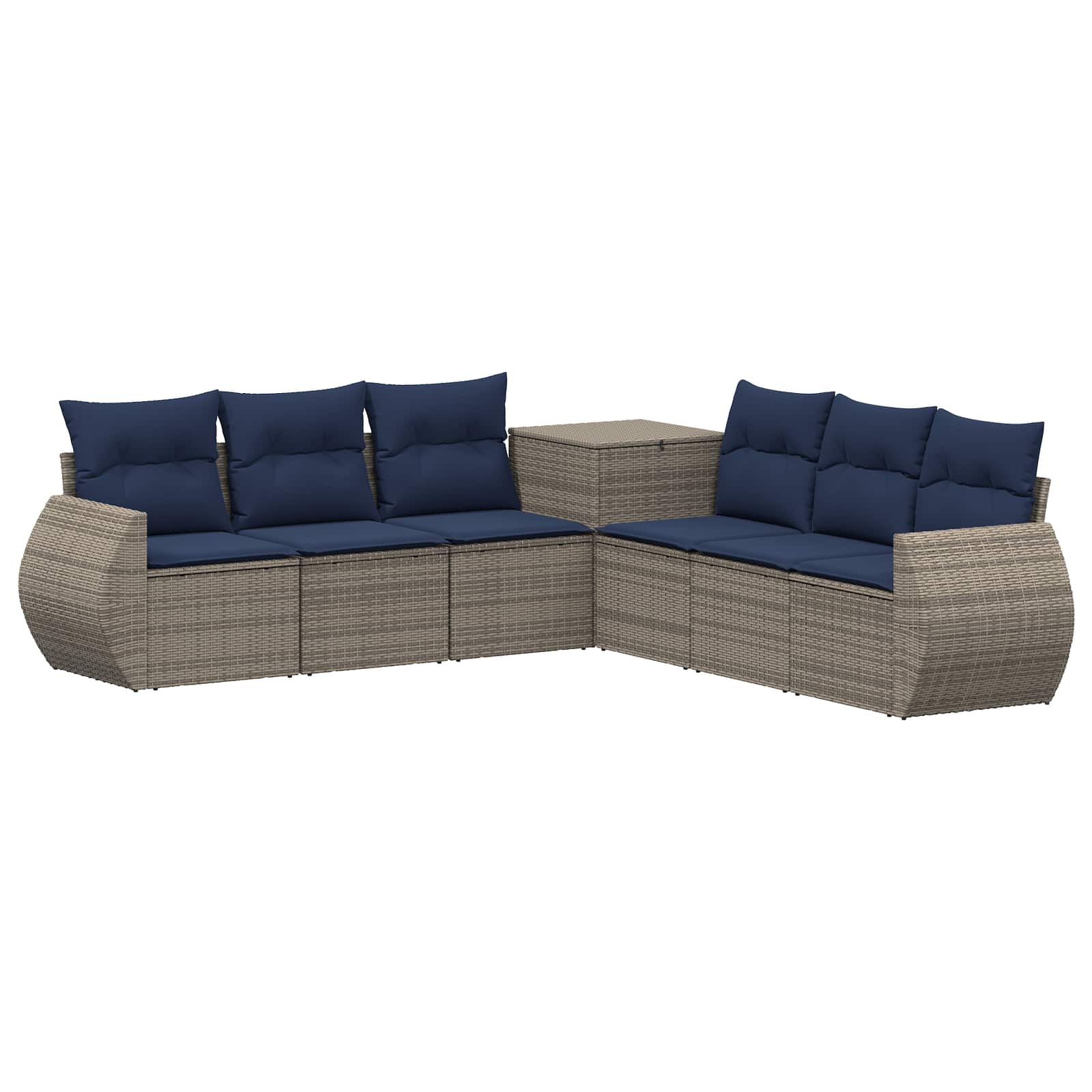 Sofa Set 7 stk. Grau und Marineblau Polyrattan und Stahl