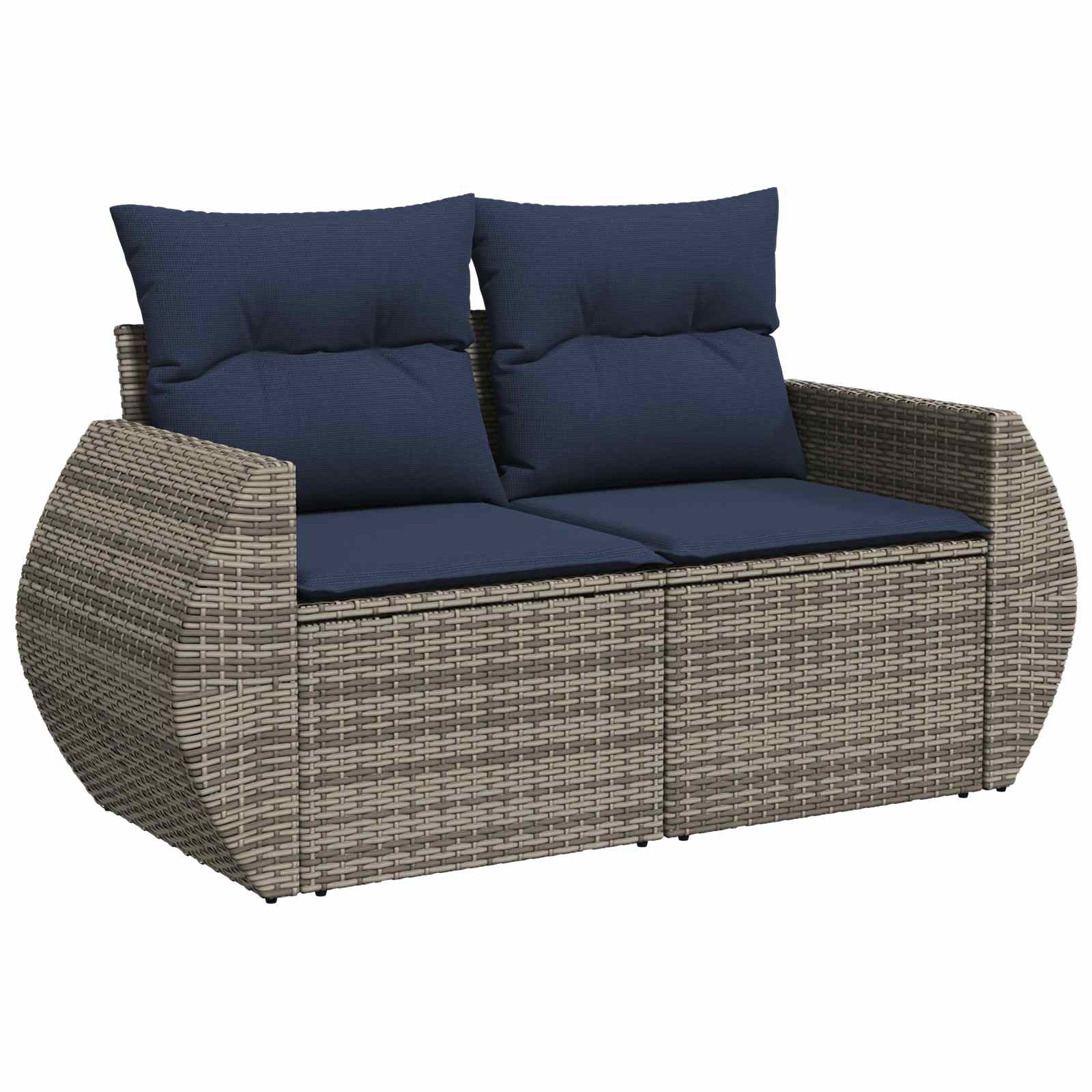 Sofa Set 7 stk. Grau und Marineblau Polyrattan und Stahl