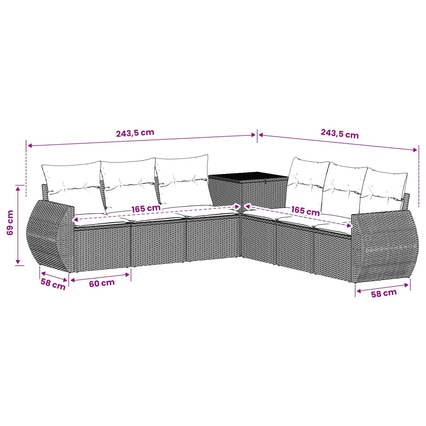 Sofa Set 7 stk. Grau und Marineblau Polyrattan und Stahl
