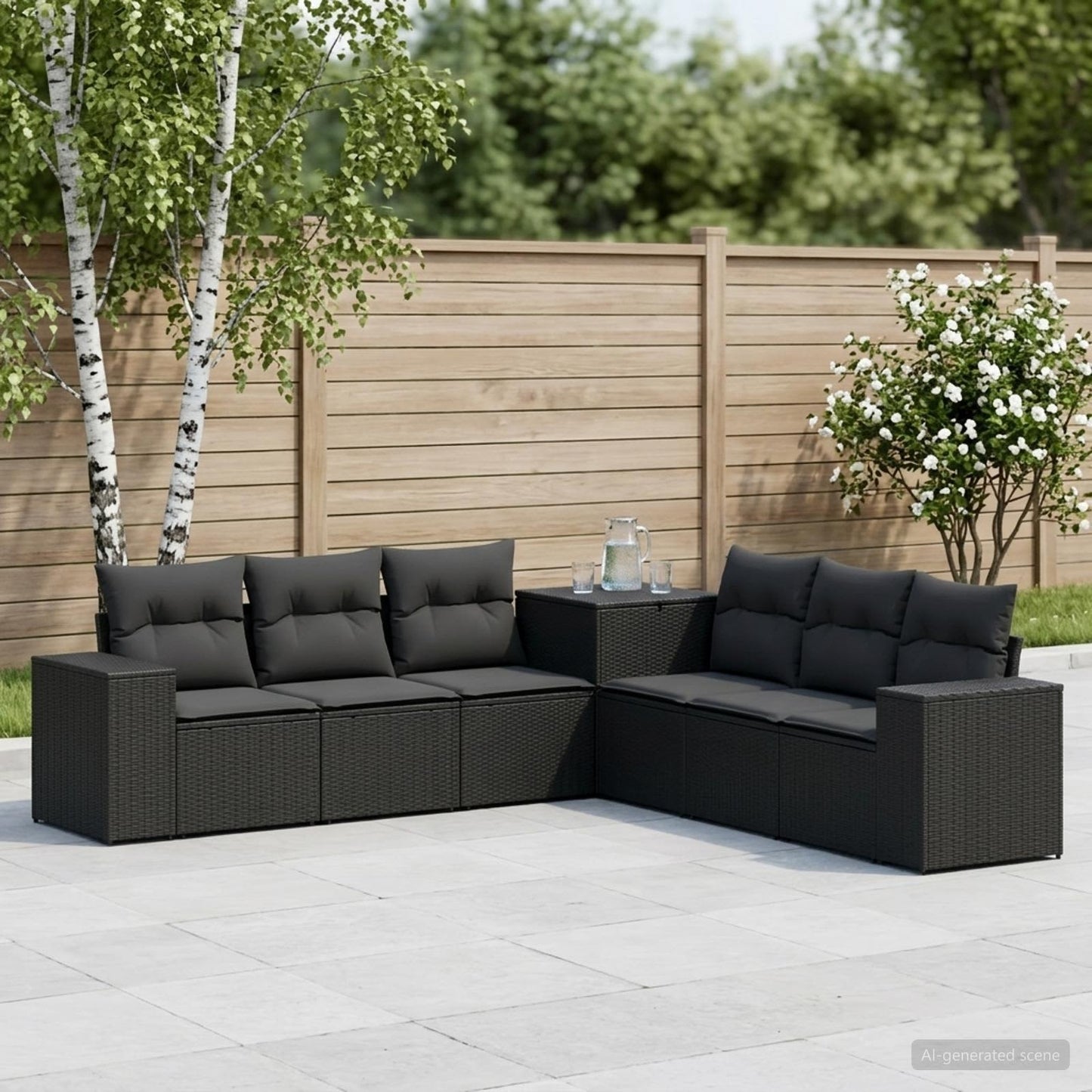 Sofa Set 7 stk. Schwarz Polyrattan und Stahl