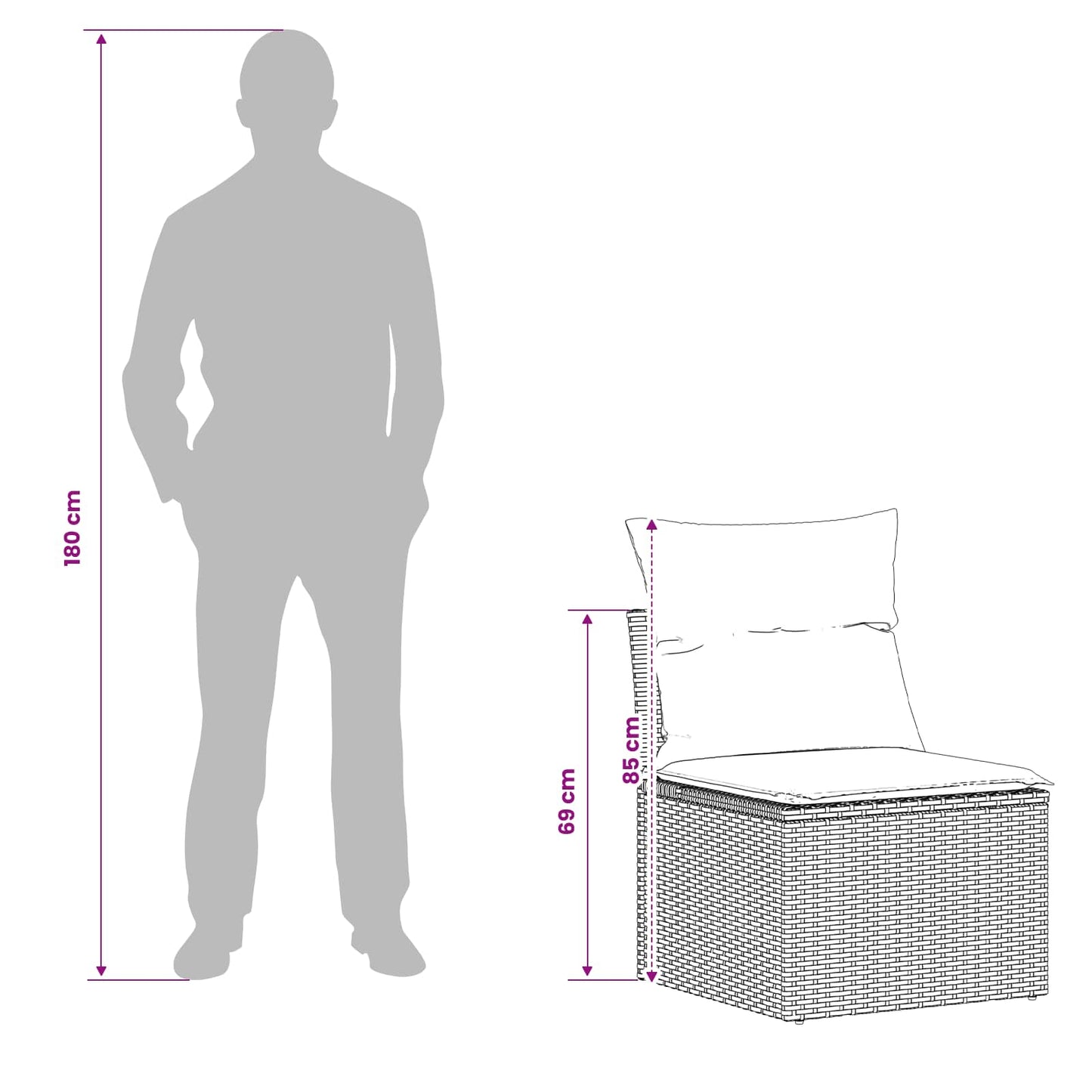 Sofa Set 7 stk. Schwarz Polyrattan und Stahl