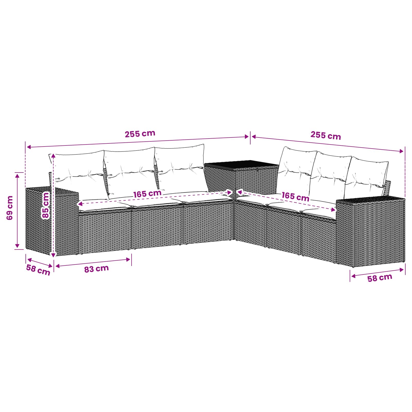 Sofa Set 7 stk. Schwarz Polyrattan und Stahl