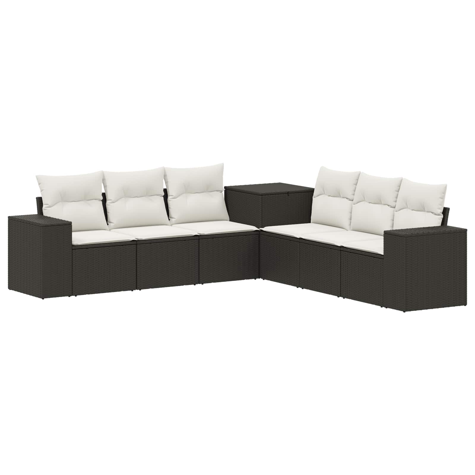 Sofa Set 7 pcs Schwarz und Cremeweiß Polyrattan und Stahl