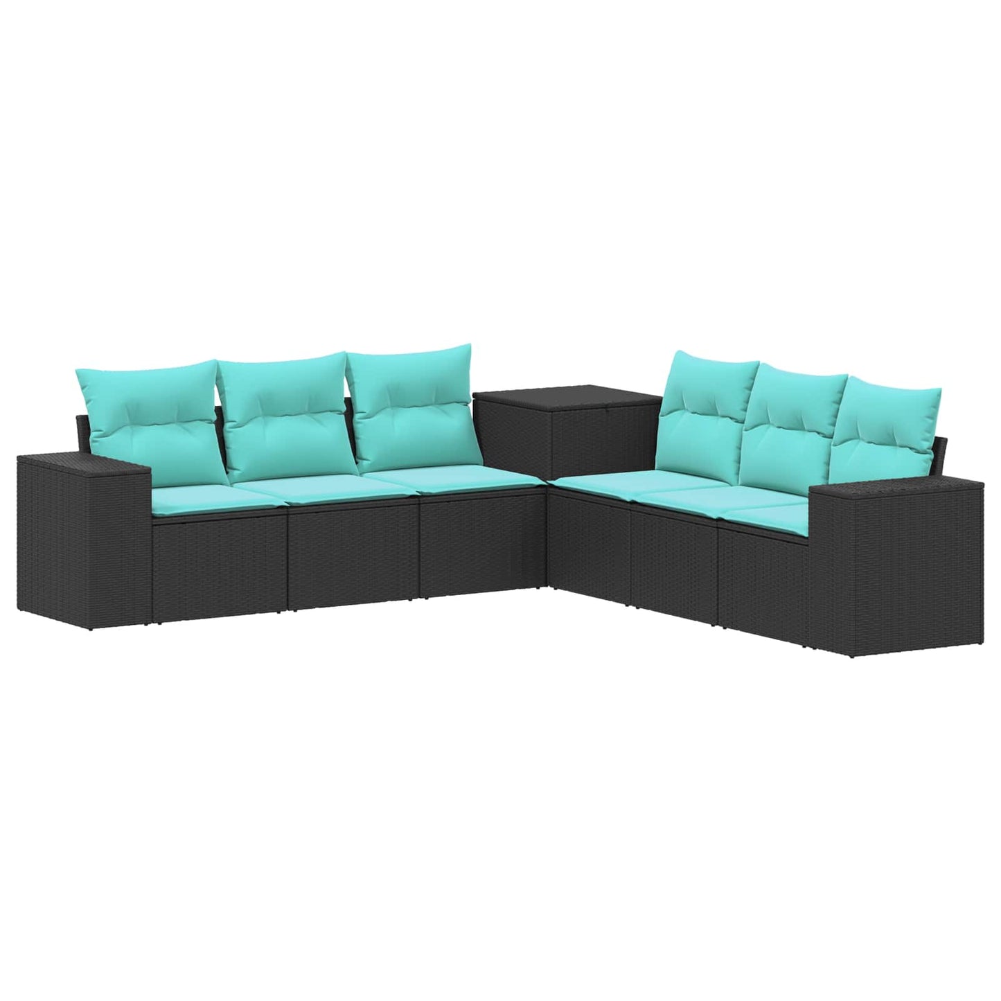 Sofa Set 7 pcs Schwarz und Blau Polyrattan und Stahl
