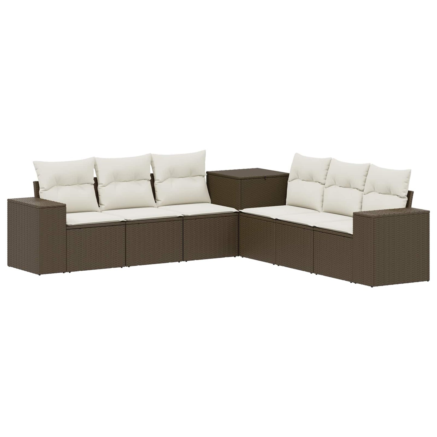 Sofa Set 7 pcs Braun und Creme Weiß Polyrattan und Stahl