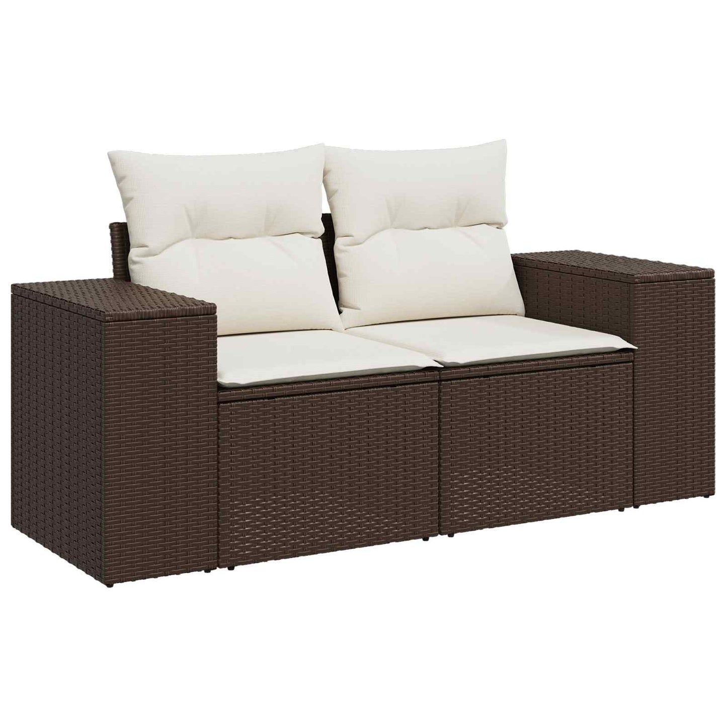 Sofa Set 7 pcs Braun und Creme Weiß Polyrattan und Stahl