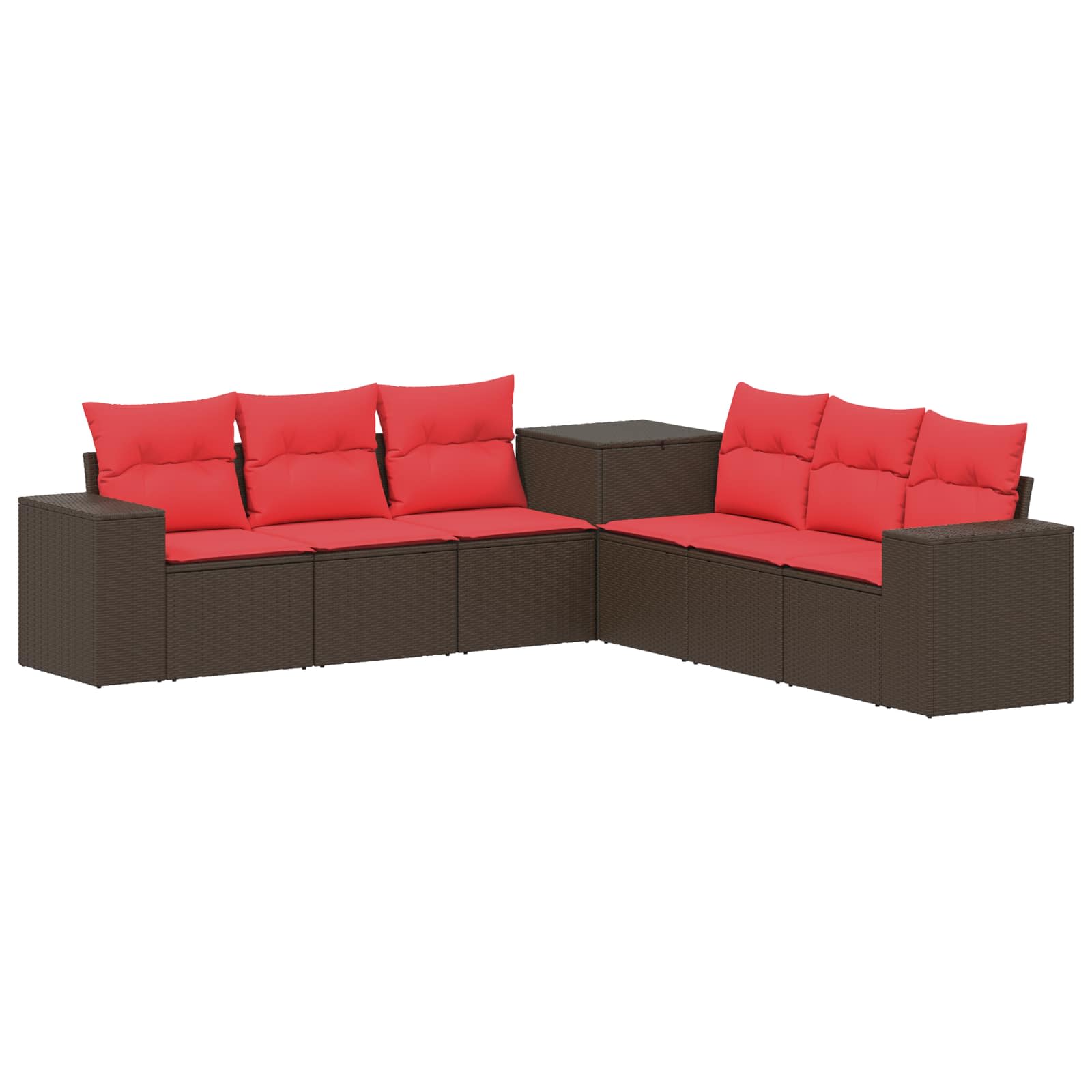 Sofa Set 7 pcs Braun und Rot Polyrattan und Stahl