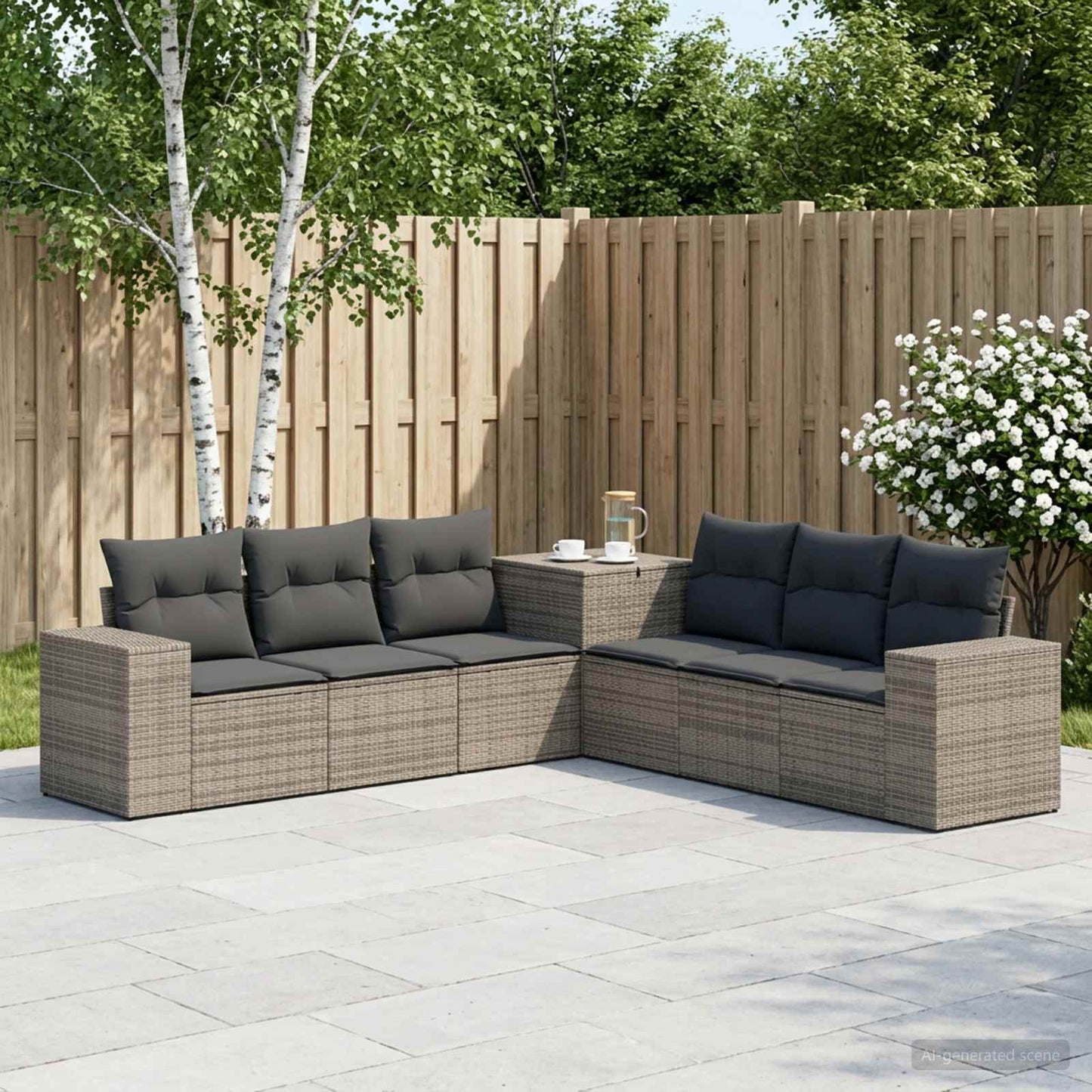 Sofa Set 7 pcs Grau und Dunkelgrau Polyrattan und Stahl