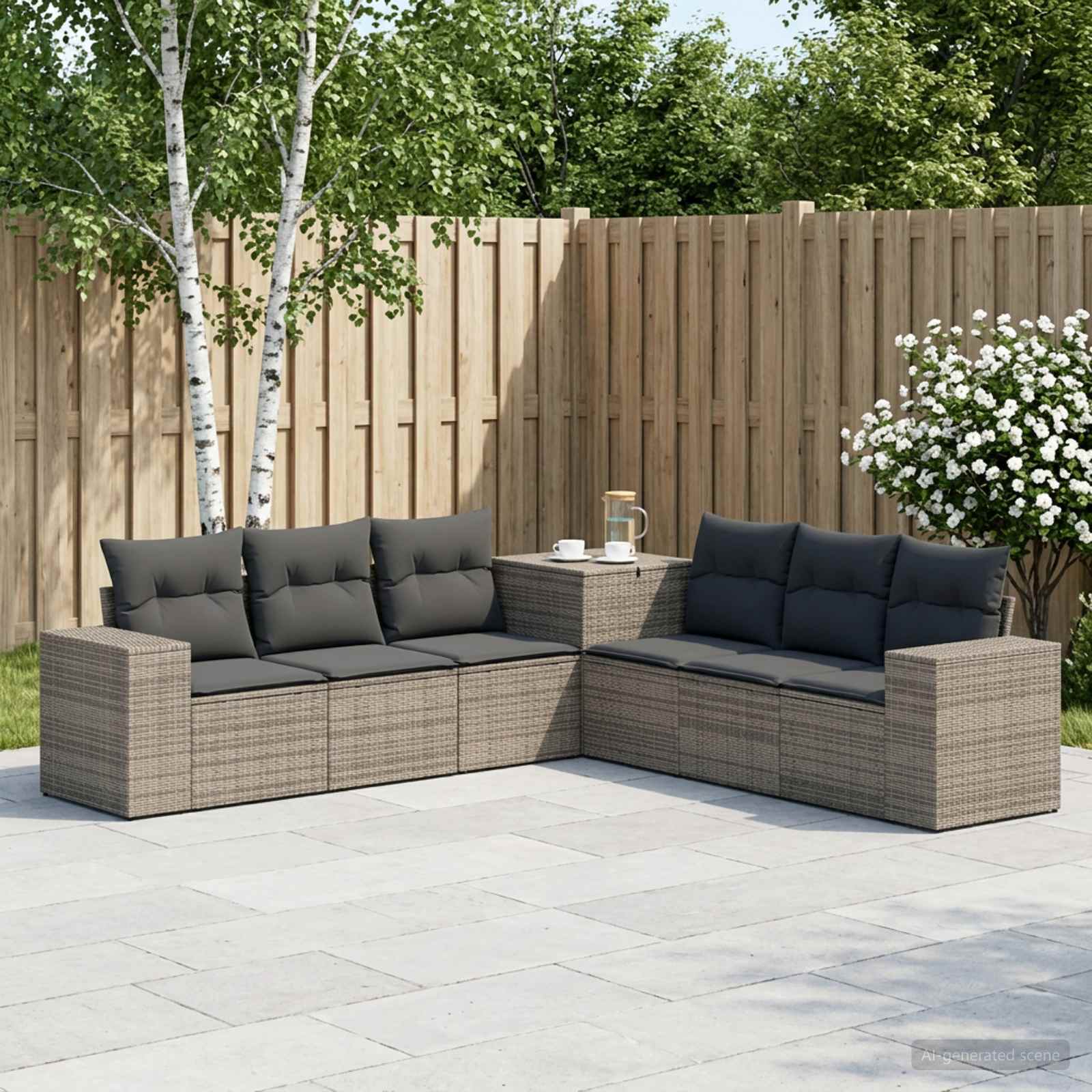 Sofa Set 7 pcs Grau und Dunkelgrau Polyrattan und Stahl