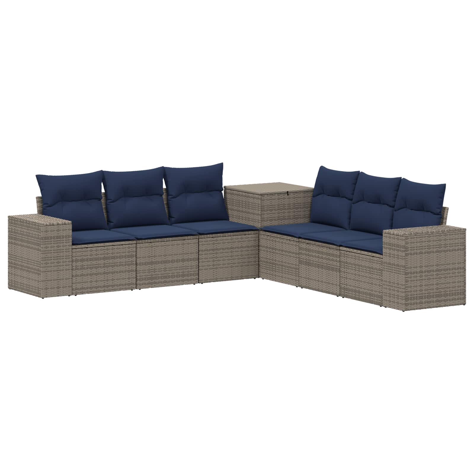 Sofa Set 7 pcs Grau und Marineblau Polyrattan und Stahl
