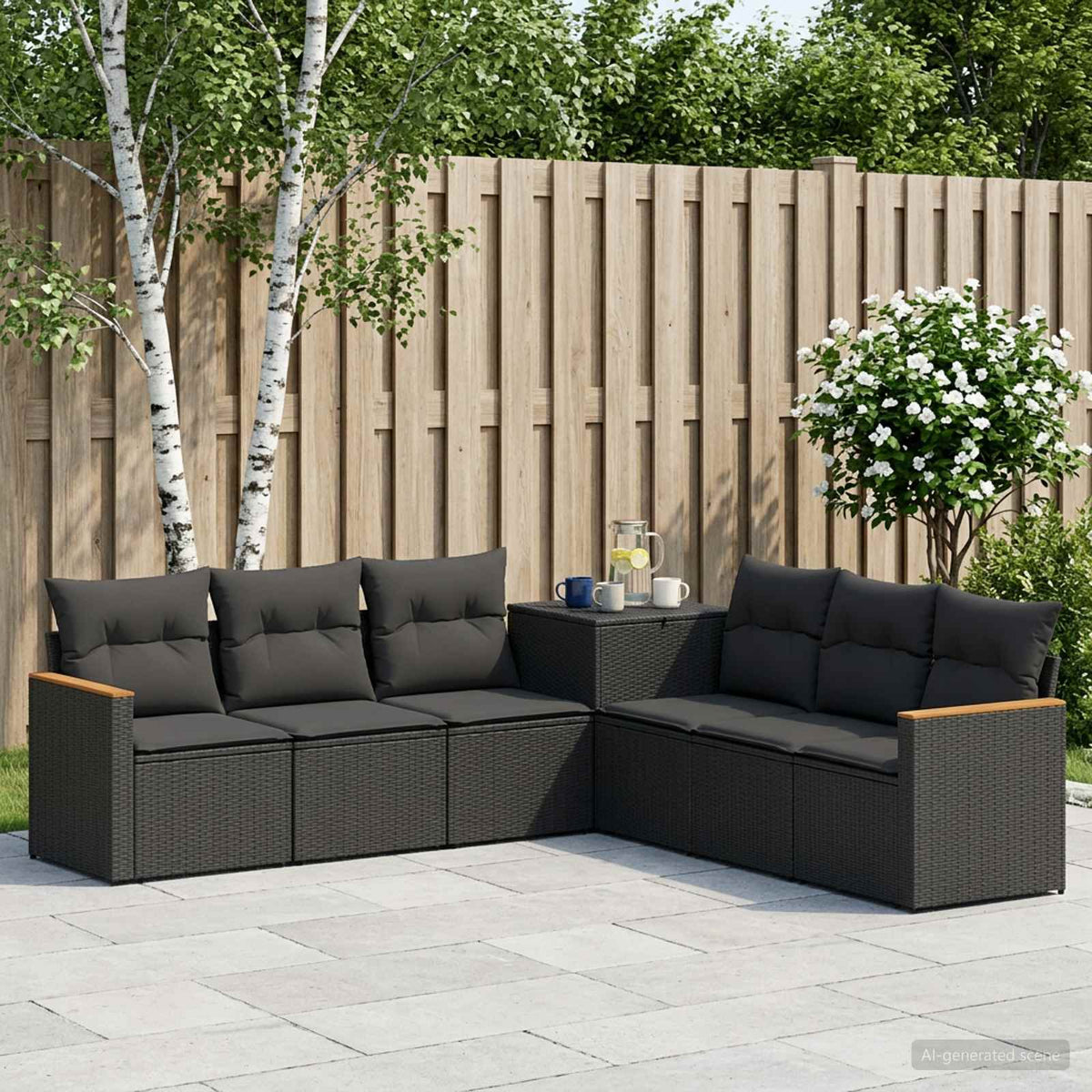 Sofa Set 7 stk. Schwarz 123 x 62 x 69 cm Polyrattan und Stahl