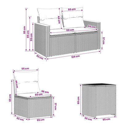Sofa Set 7 stk. Schwarz 123 x 62 x 69 cm Polyrattan und Stahl
