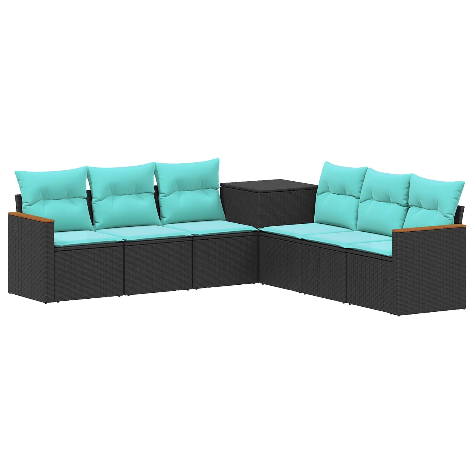 Sofa Set 7 pcs Schwarz und Blau Polyrattan und Stahl