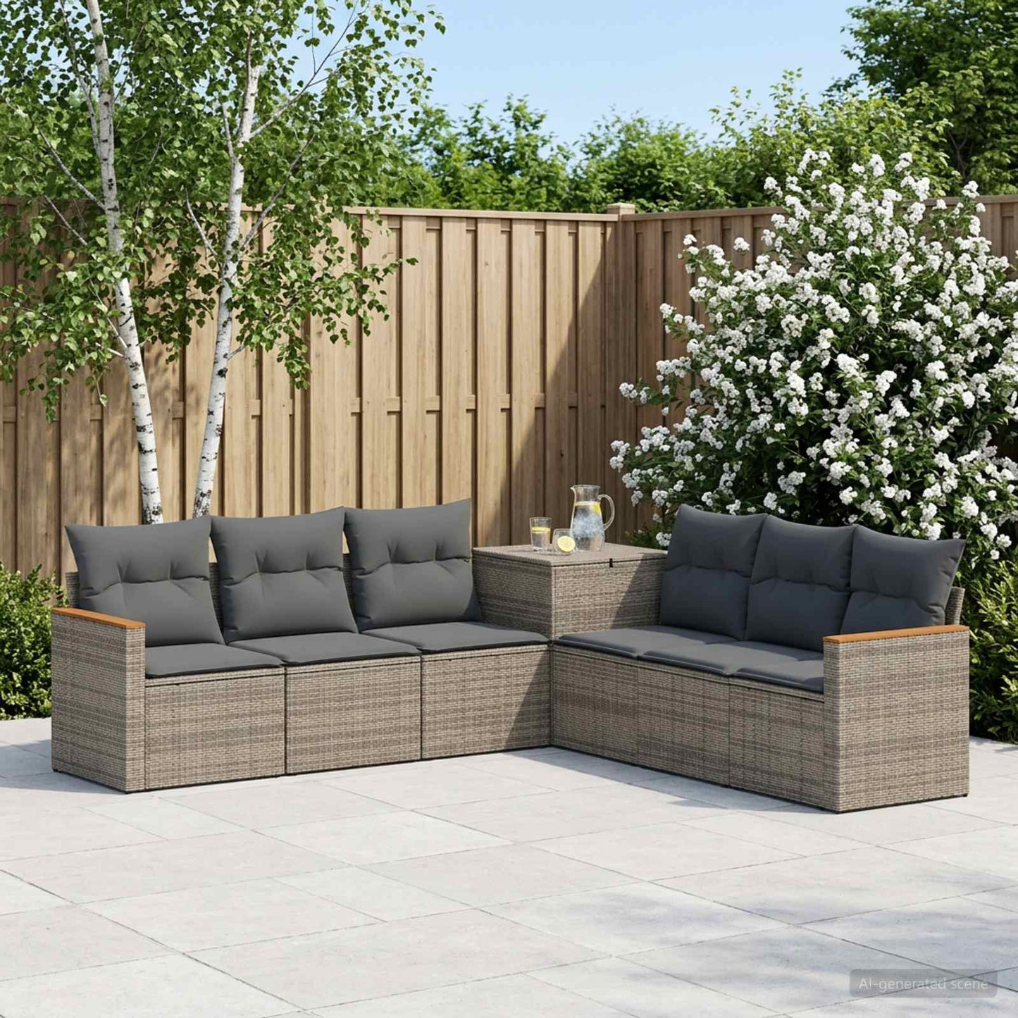 Sofa Set 7 pcs Grau und Dunkelgrau Polyrattan und Stahl