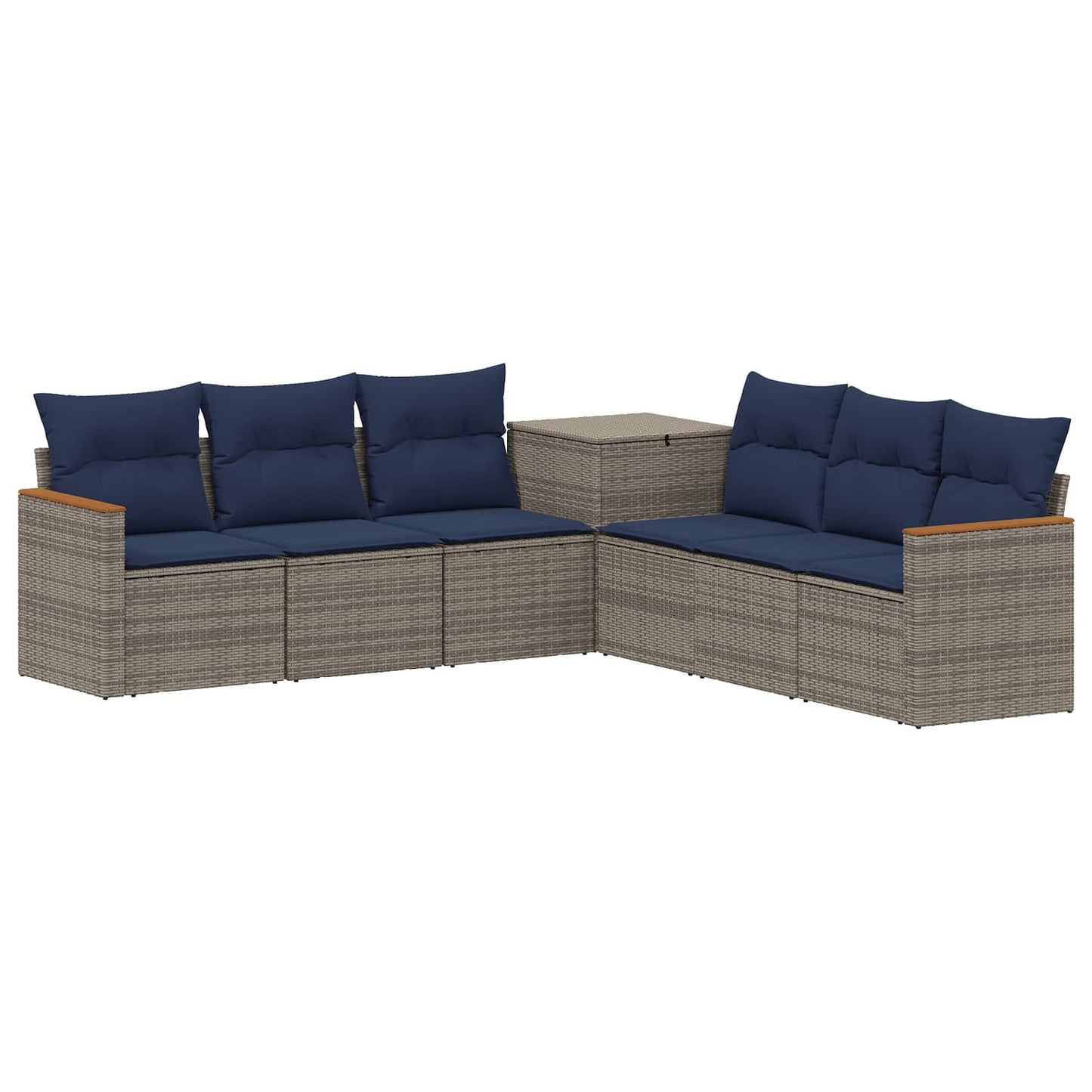 Sofa Set 7 pcs Grau und Marineblau Polyrattan und Stahl
