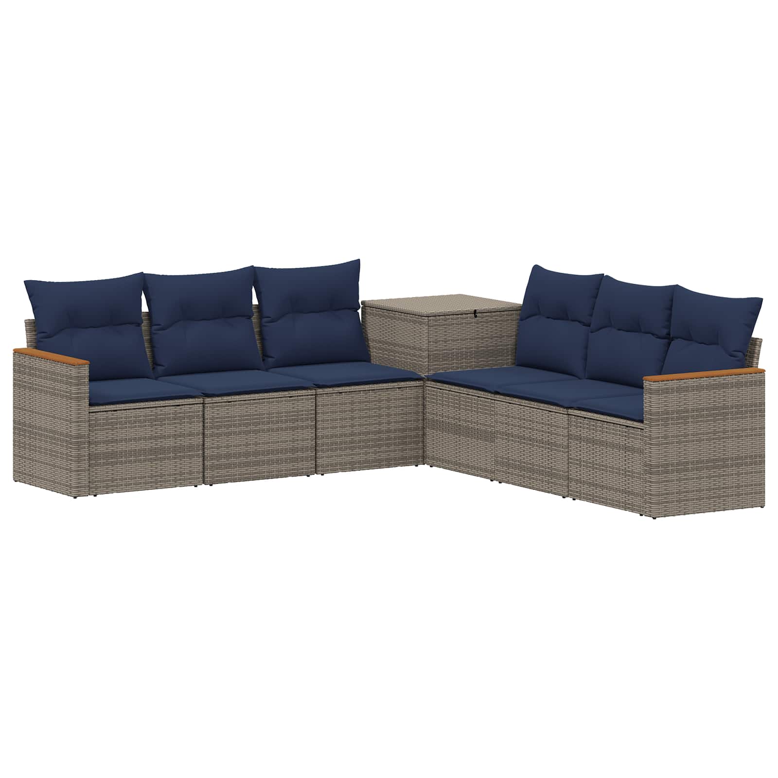 Sofa Set 7 pcs Grau und Marineblau Polyrattan und Stahl