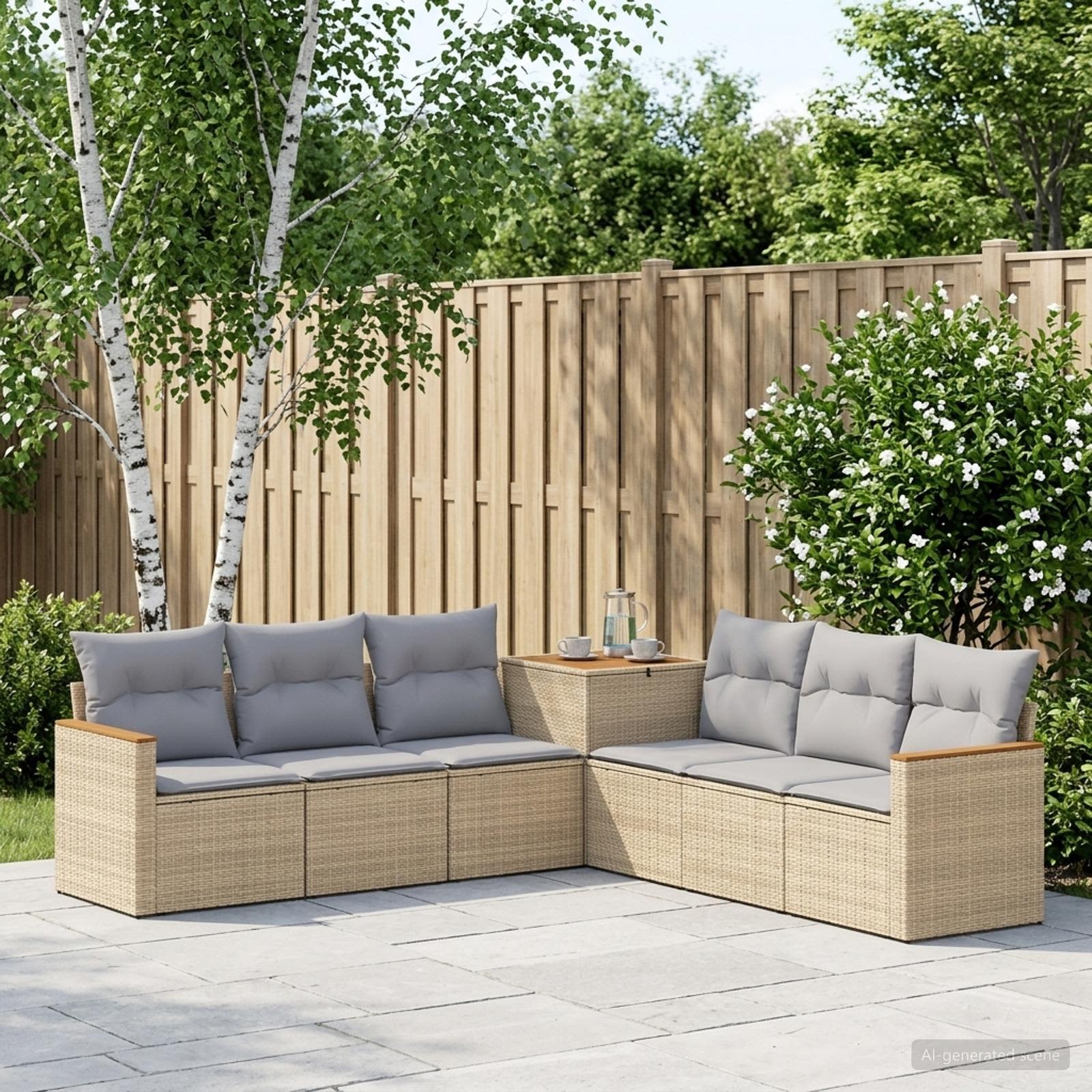 Sofa Set 7 pcs Beige und Hellgrau Polyrattan und Stahl