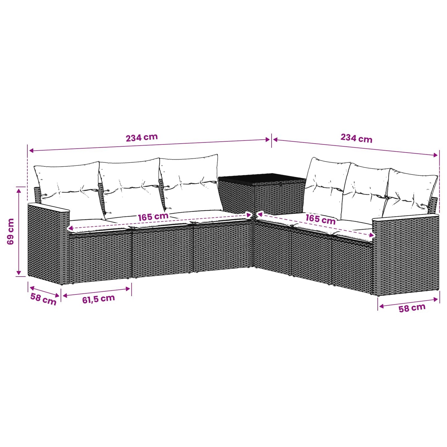 Sofa Set 7 pcs Beige und Hellgrau Polyrattan und Stahl