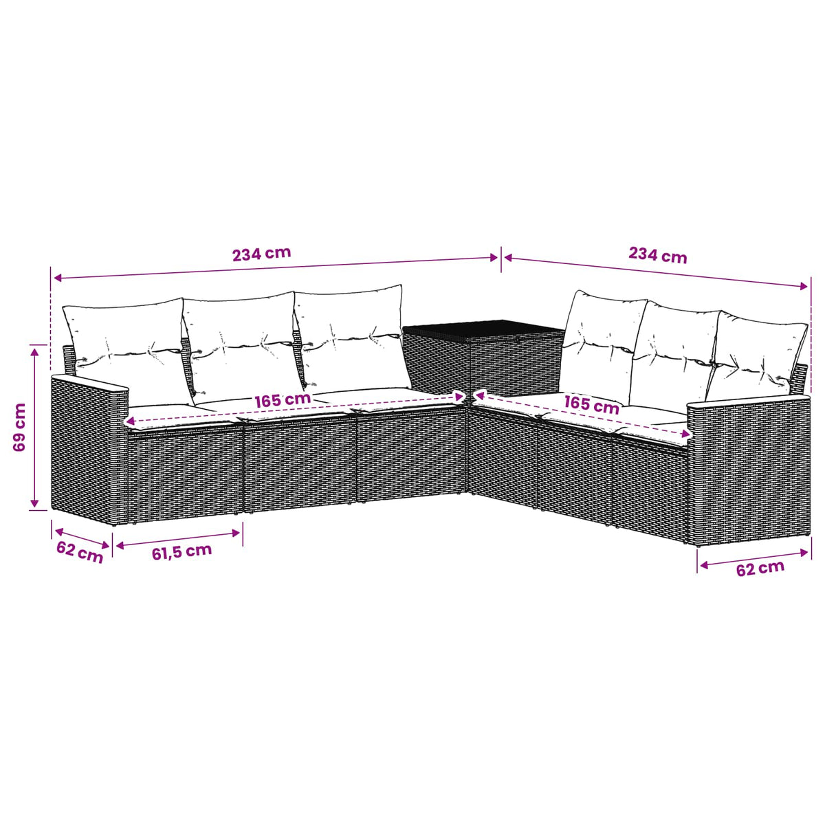 Sofa Set 7 stk. Beige und Hellgrau 123 x 62 x 69 cm