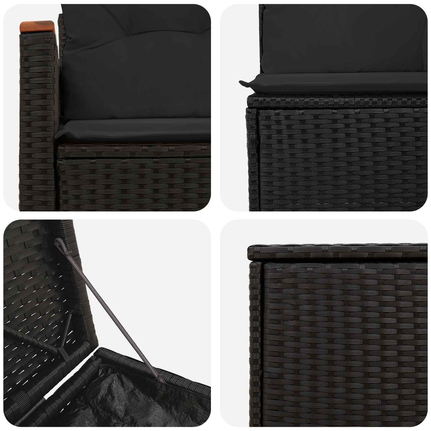 Sofa Set 7 stk. Schwarz Polyrattan und Stahl
