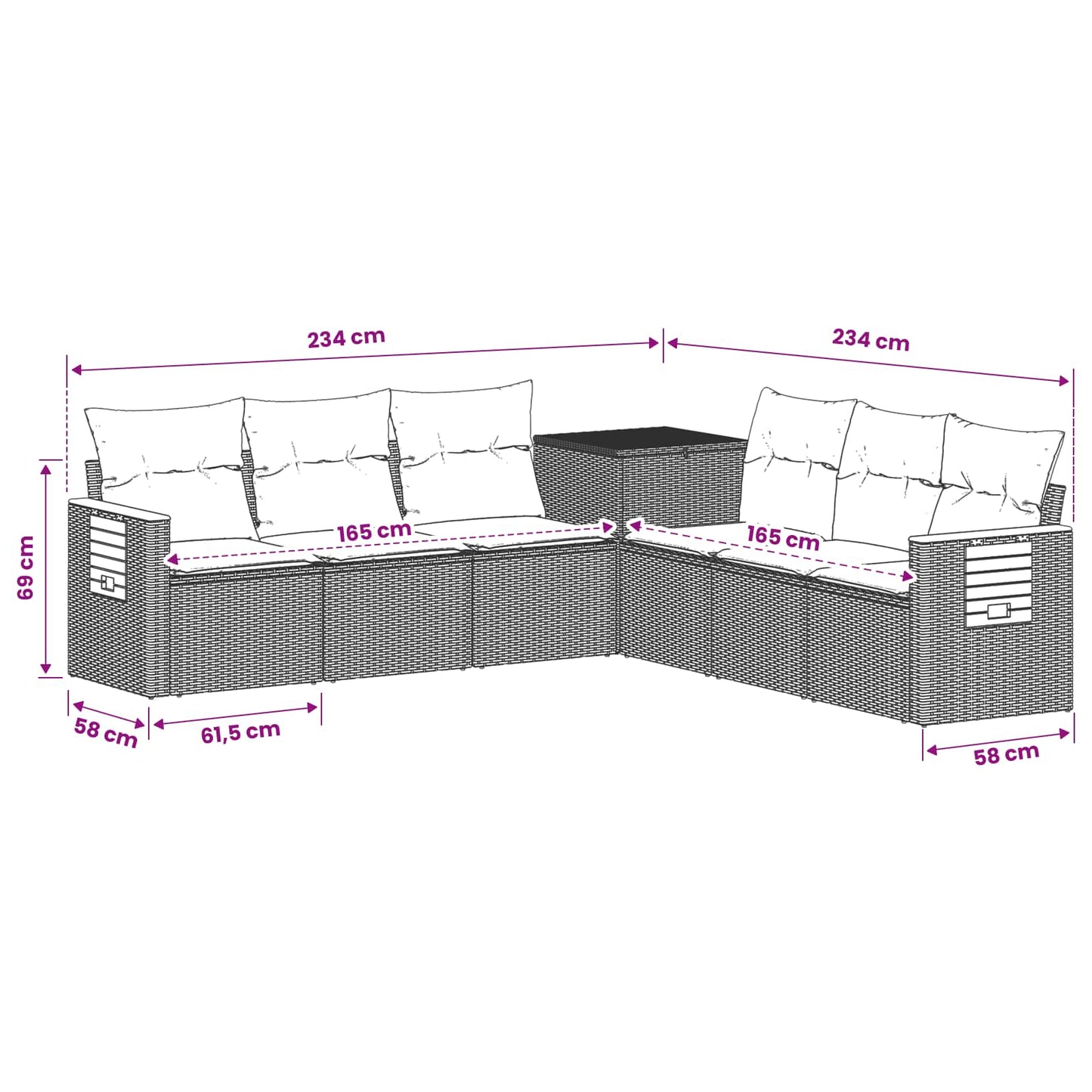 Sofa Set 7 stk. Schwarz Polyrattan und Stahl