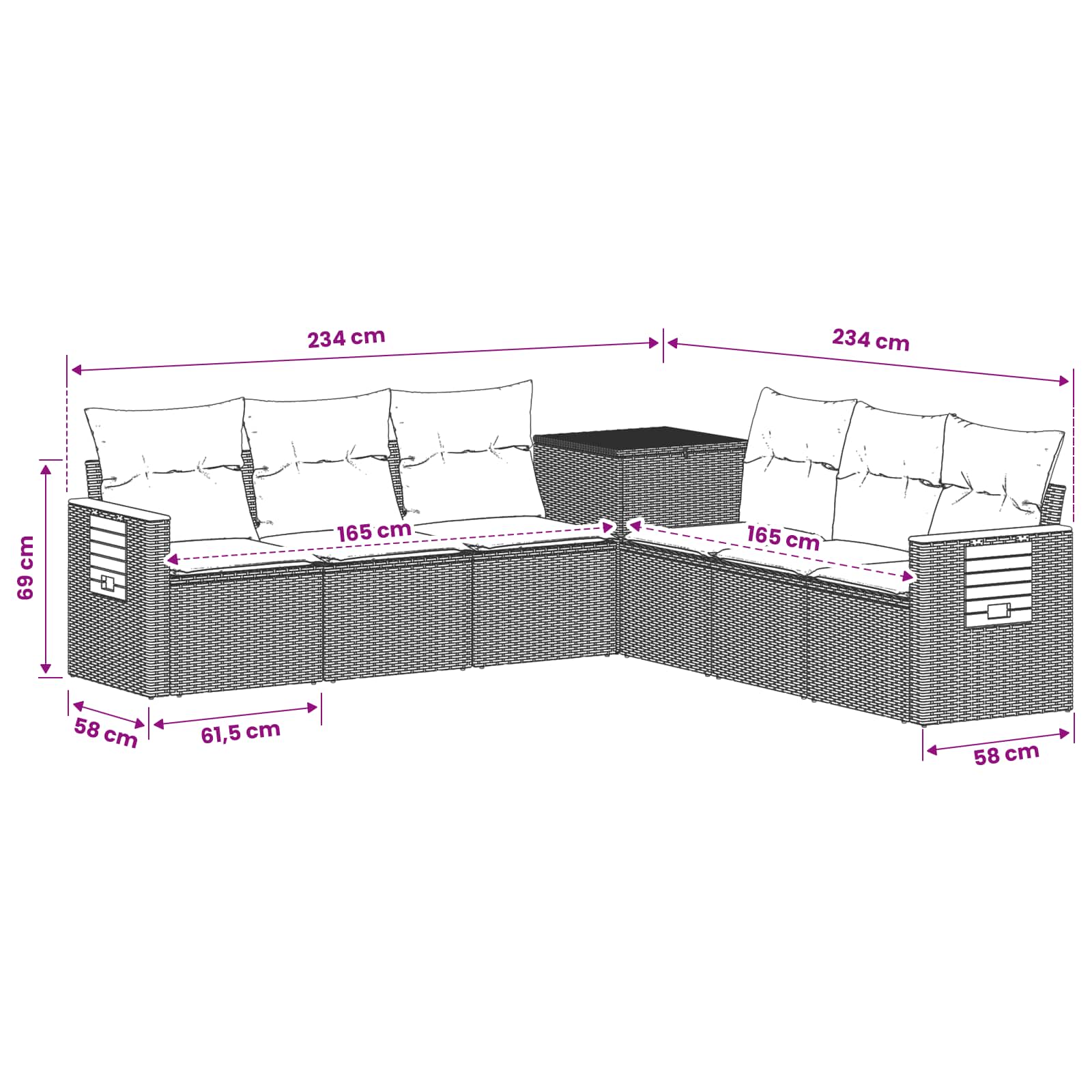 Sofa Set 7 stk. Schwarz Polyrattan und Stahl