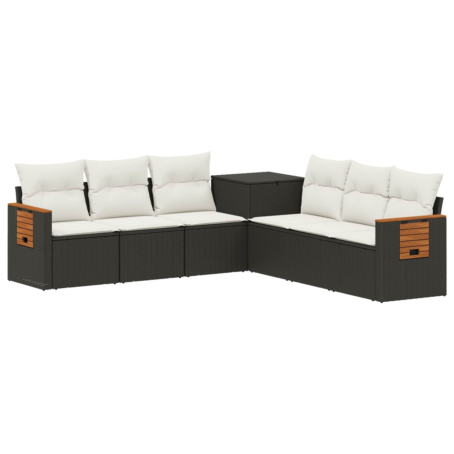 Sofa Set 7 pcs Schwarz und Cremeweiß Polyrattan und Stahl