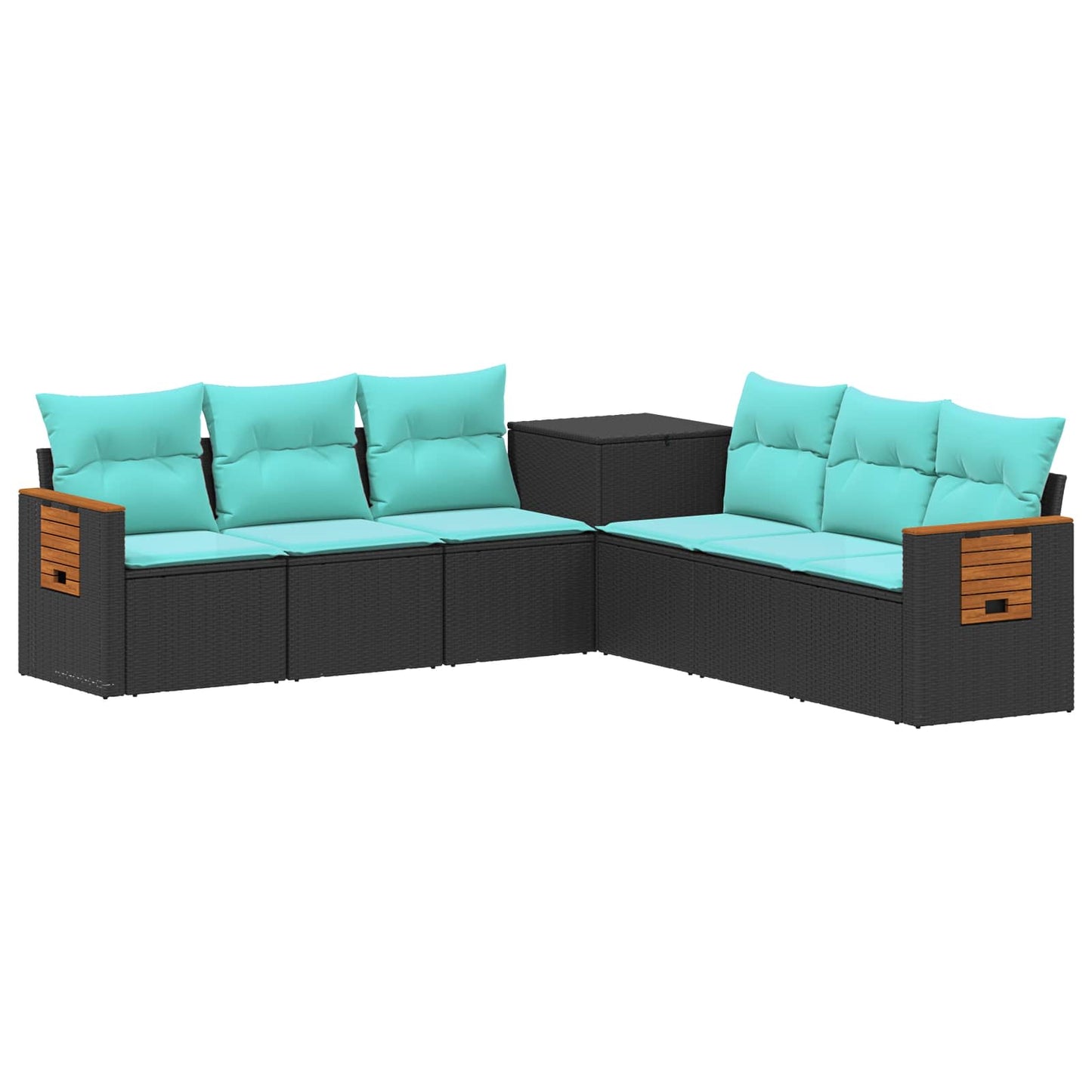 Sofa Set 7 pcs Schwarz und Blau Polyrattan und Stahl