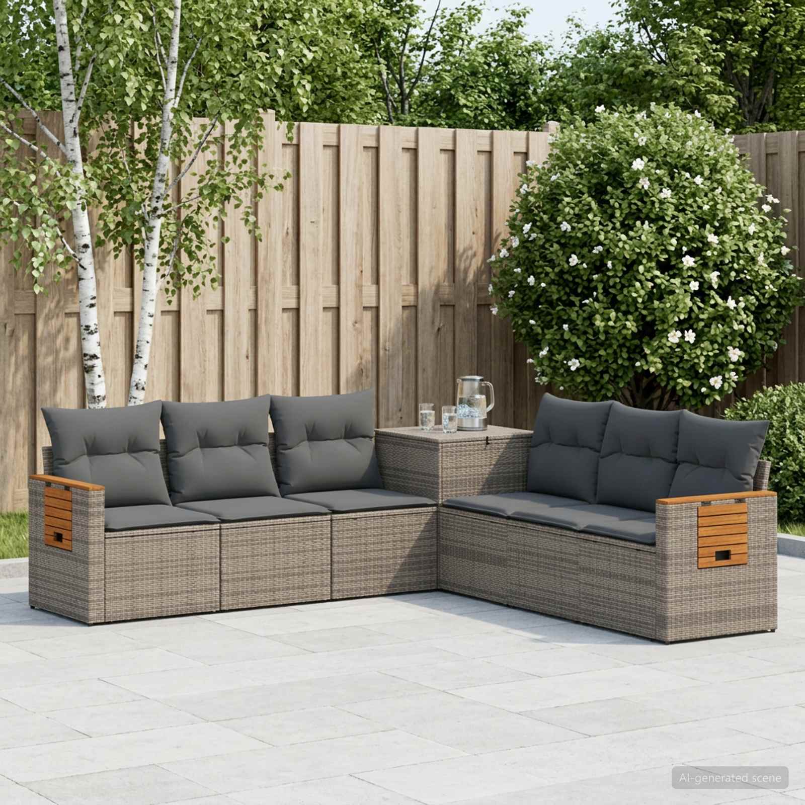 Sofa Set 7 pcs Grau und Dunkelgrau Polyrattan und Stahl