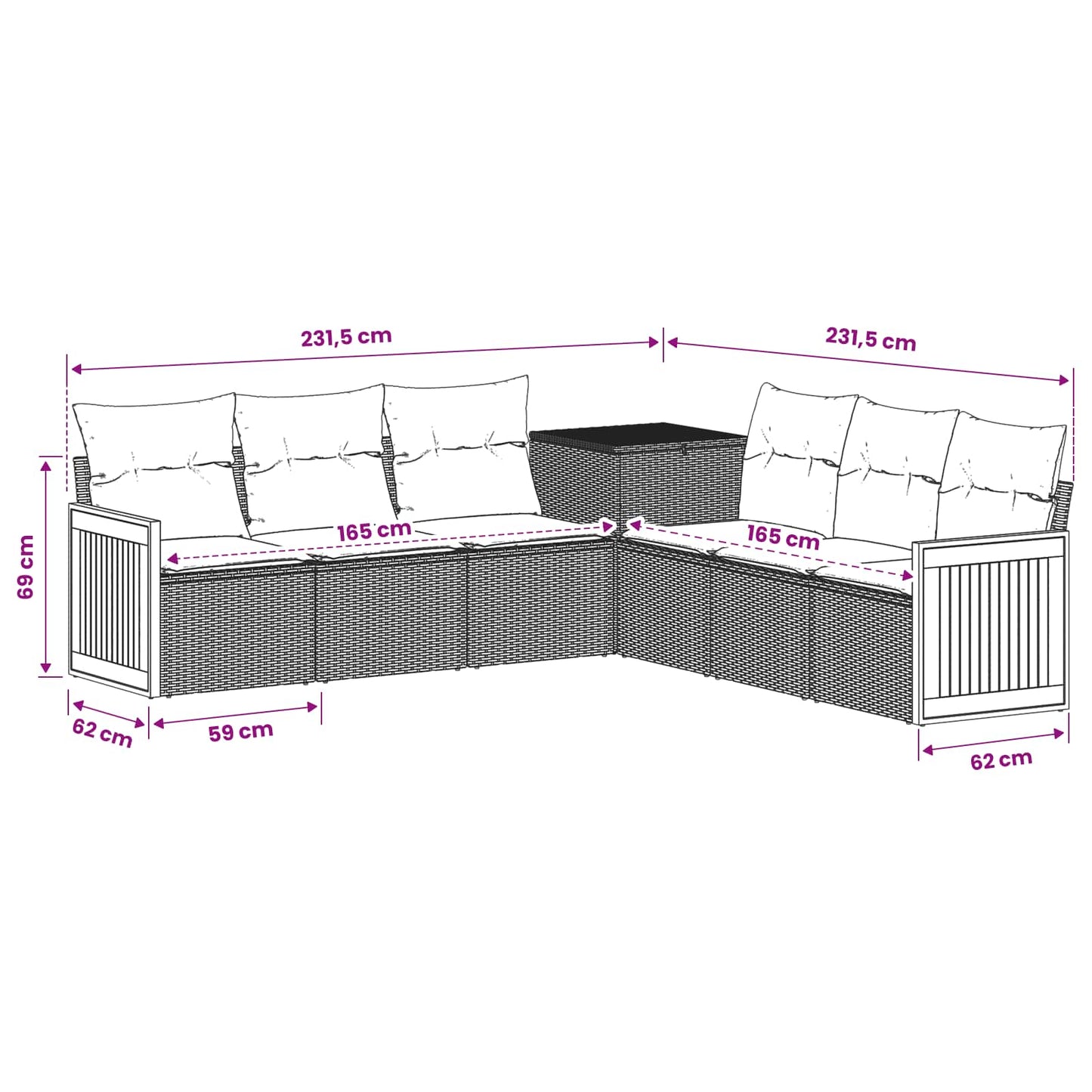 Sofa Set 7 stk. Schwarz Polyrattan und Stahl