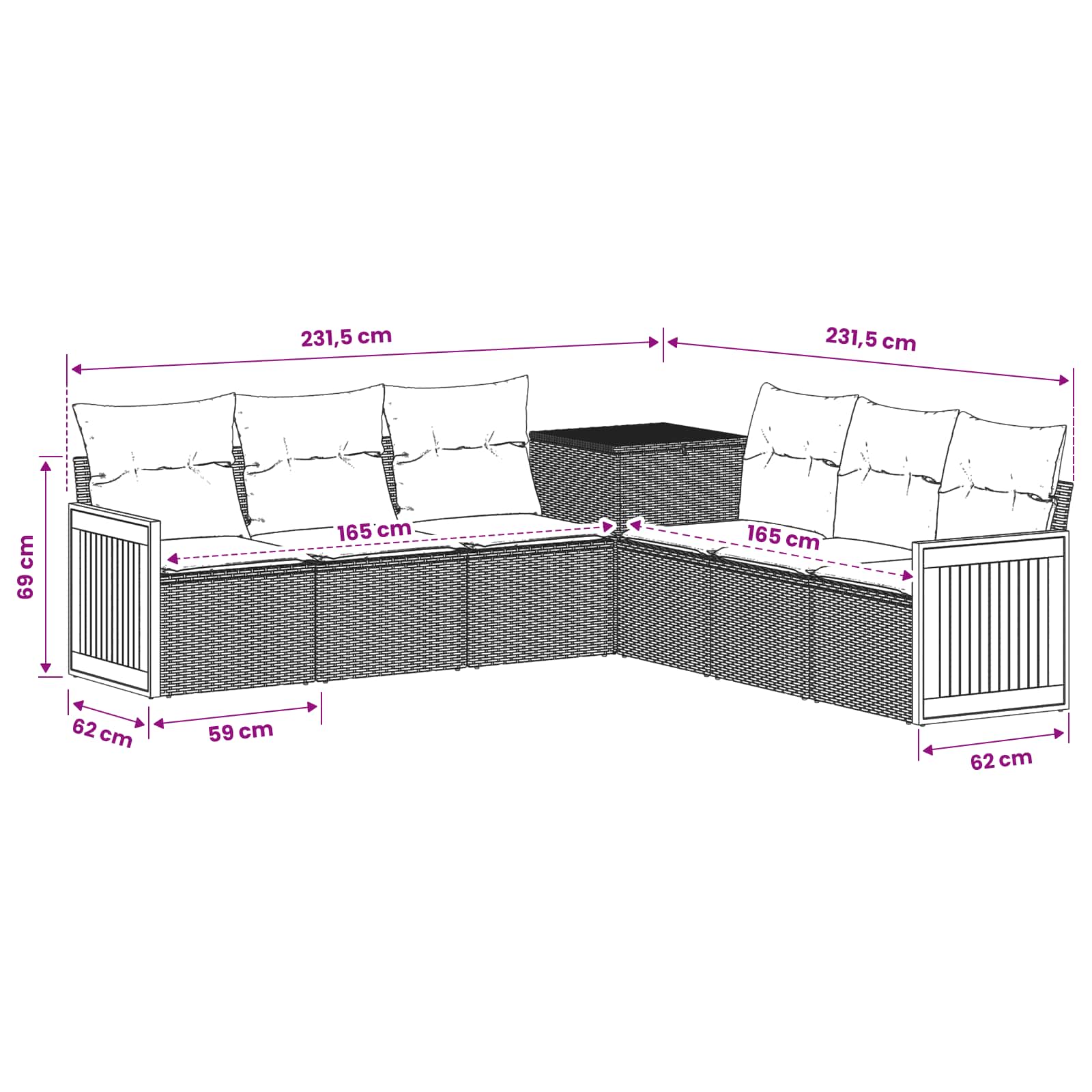 Sofa Set 7 stk. Schwarz Polyrattan und Stahl