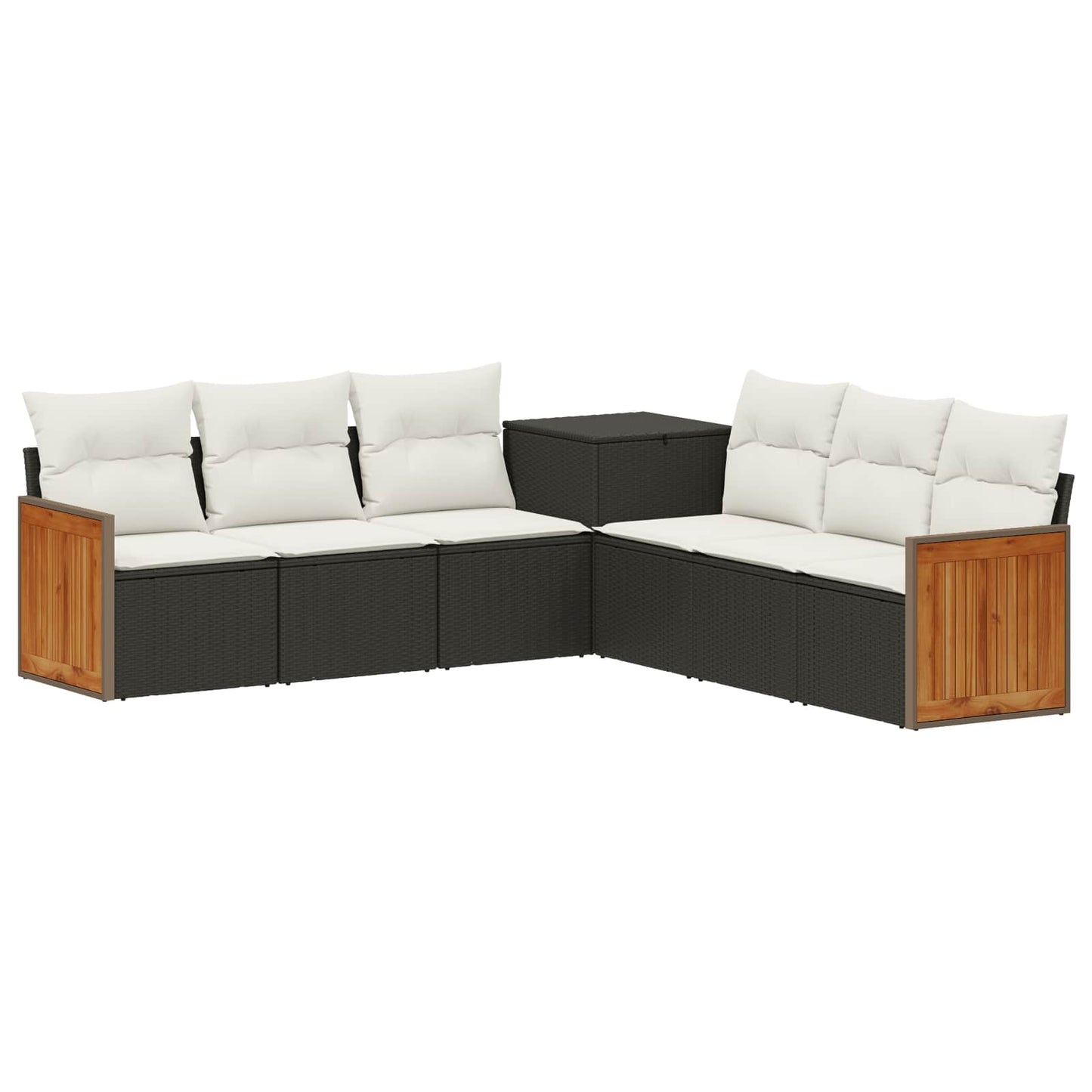 Sofa Set 7 pcs Schwarz und Cremeweiß Polyrattan und Stahl