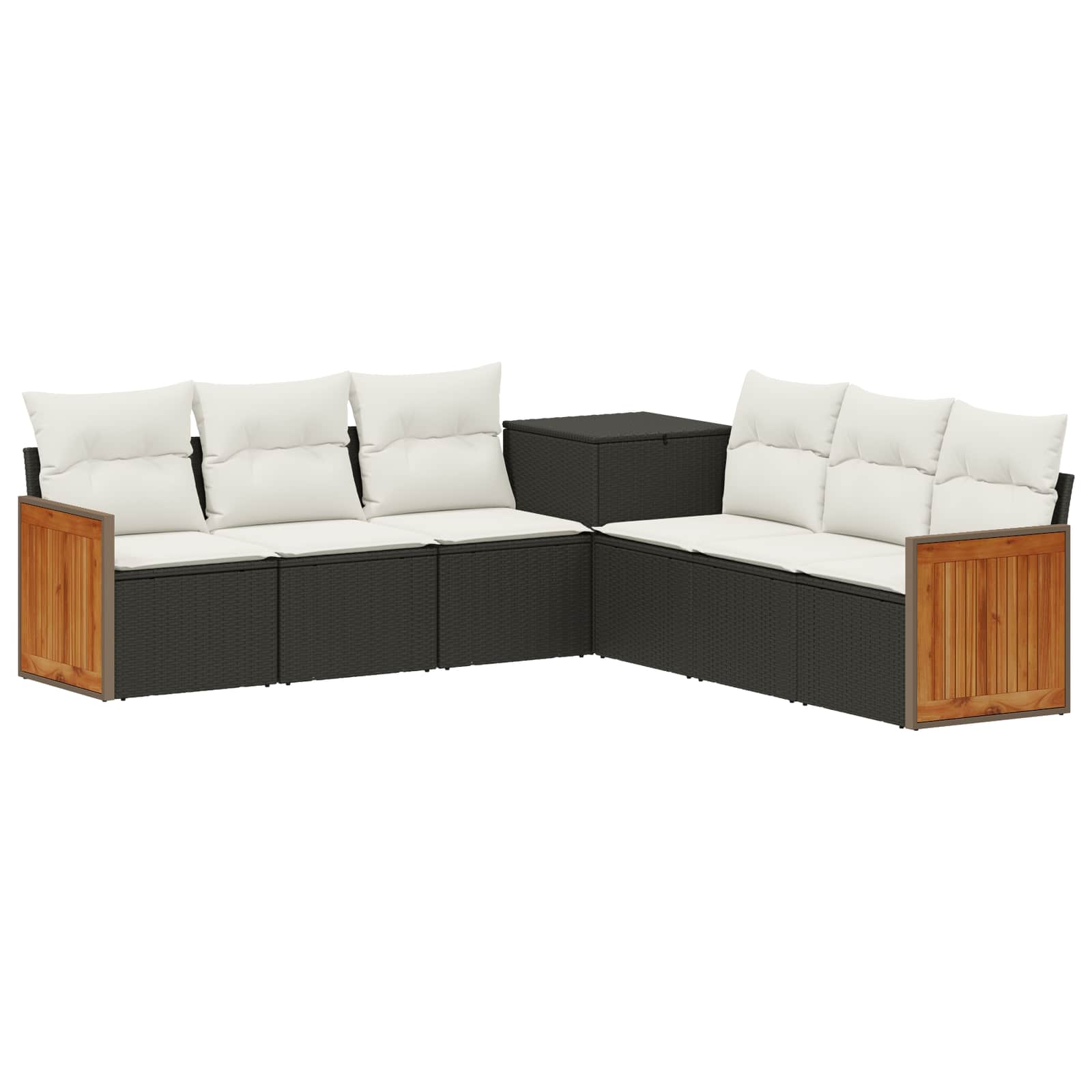 Sofa Set 7 pcs Schwarz und Cremeweiß Polyrattan und Stahl