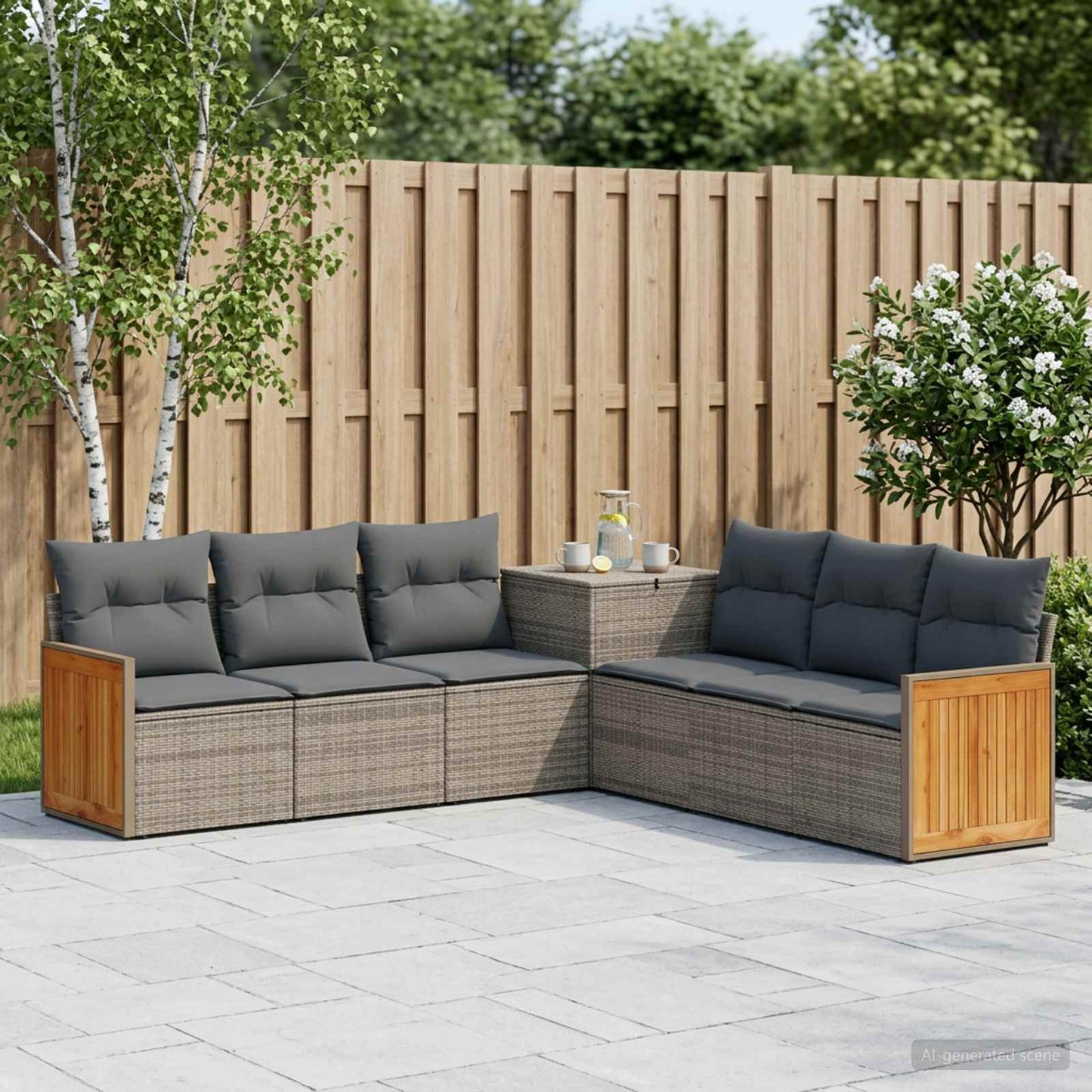 Sofa Set 7 pcs Grau und Dunkelgrau Polyrattan und Stahl
