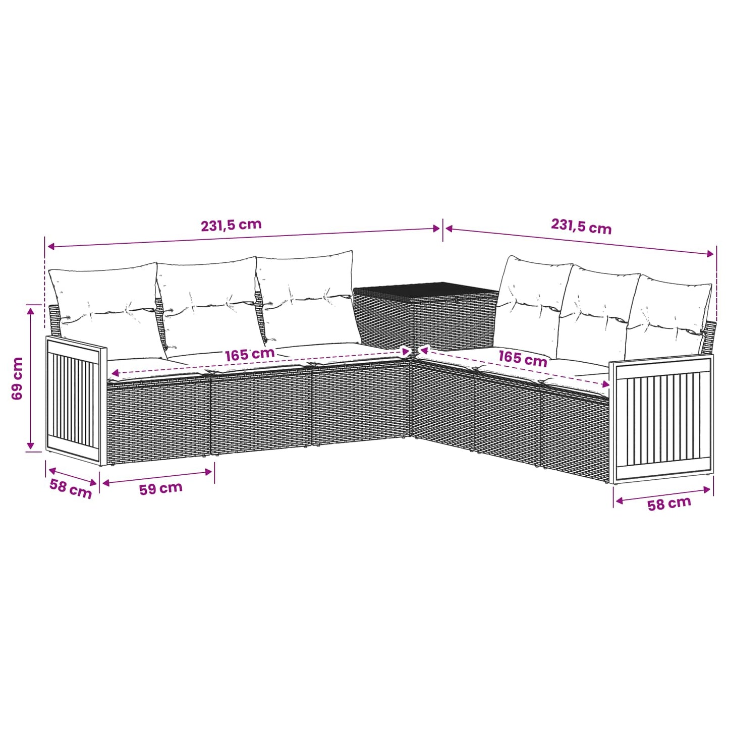 Sofa Set 7 pcs Grau und Dunkelgrau Polyrattan und Stahl