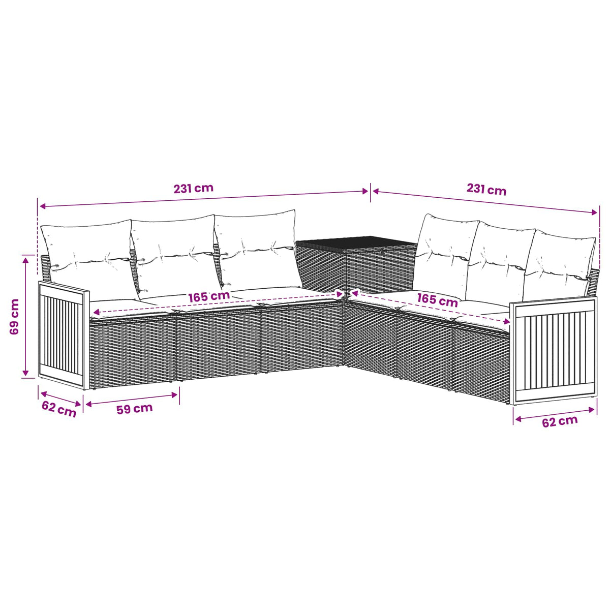 Sofa Set 7 stk. Grau und Dunkelgrau 118 x 62 x 69 cm