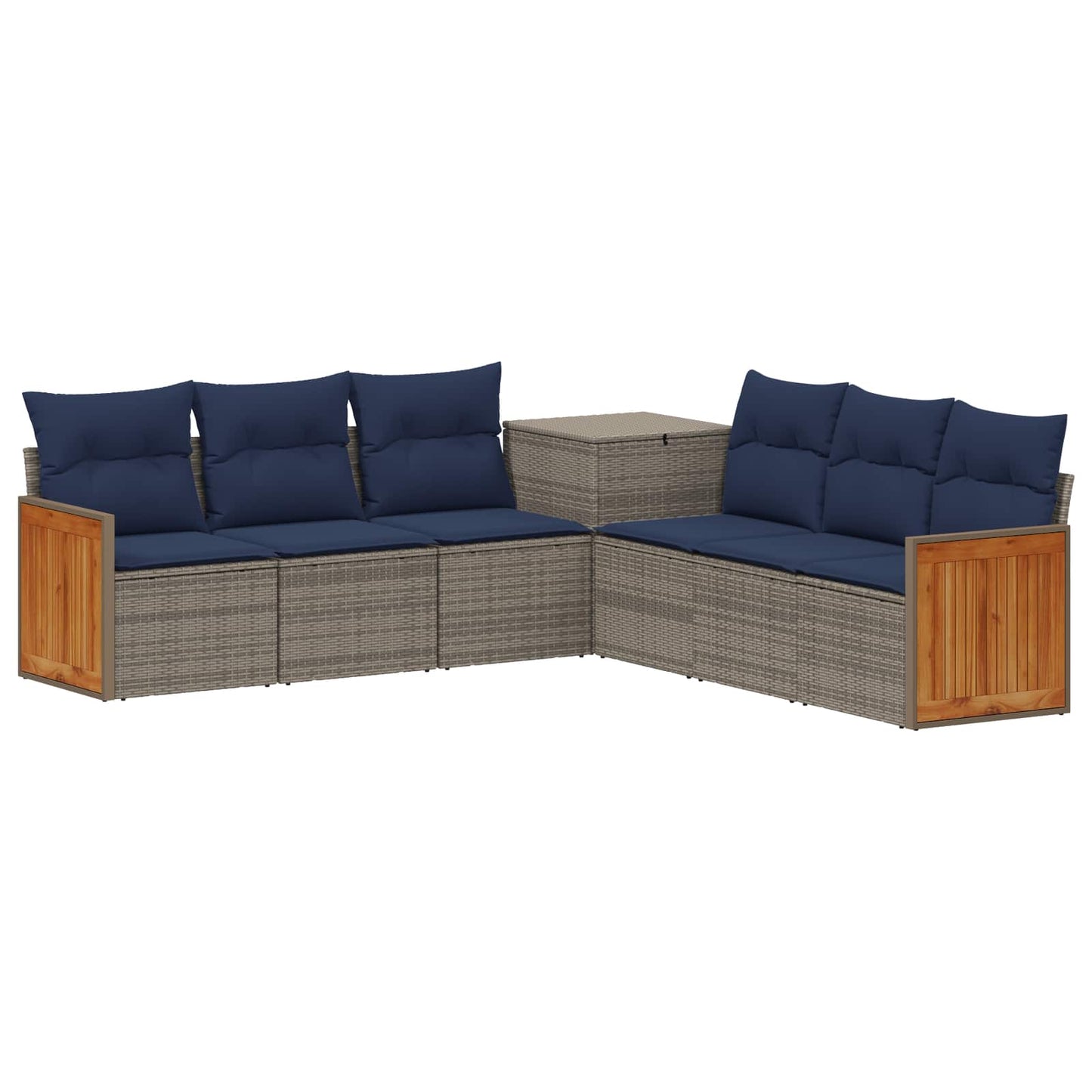 Sofa Set 7 pcs Grau und Marineblau Polyrattan und Stahl