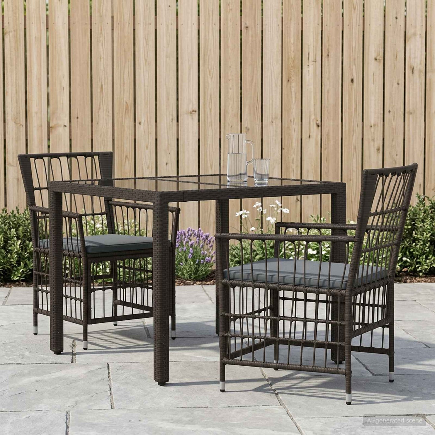 Outdoor-Essgruppe 3 Stk. Schwarz Poly-Rattan
