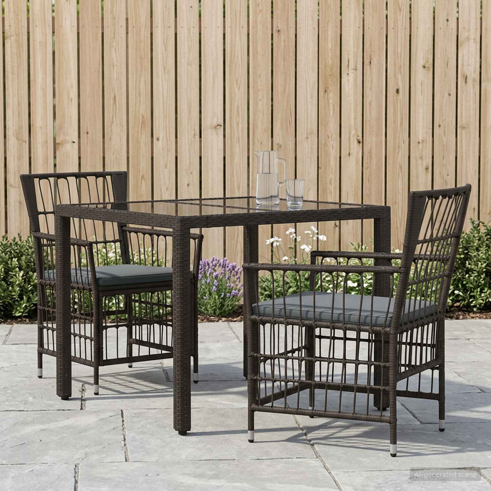Outdoor-Essgruppe 3 Stk. Schwarz Poly-Rattan