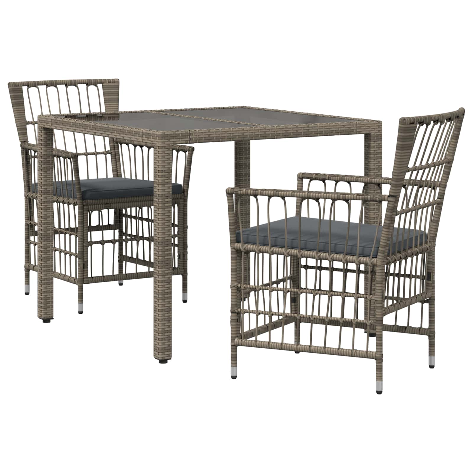 Outdoor-Essgruppe 3 Stk. Grau Poly-Rattan