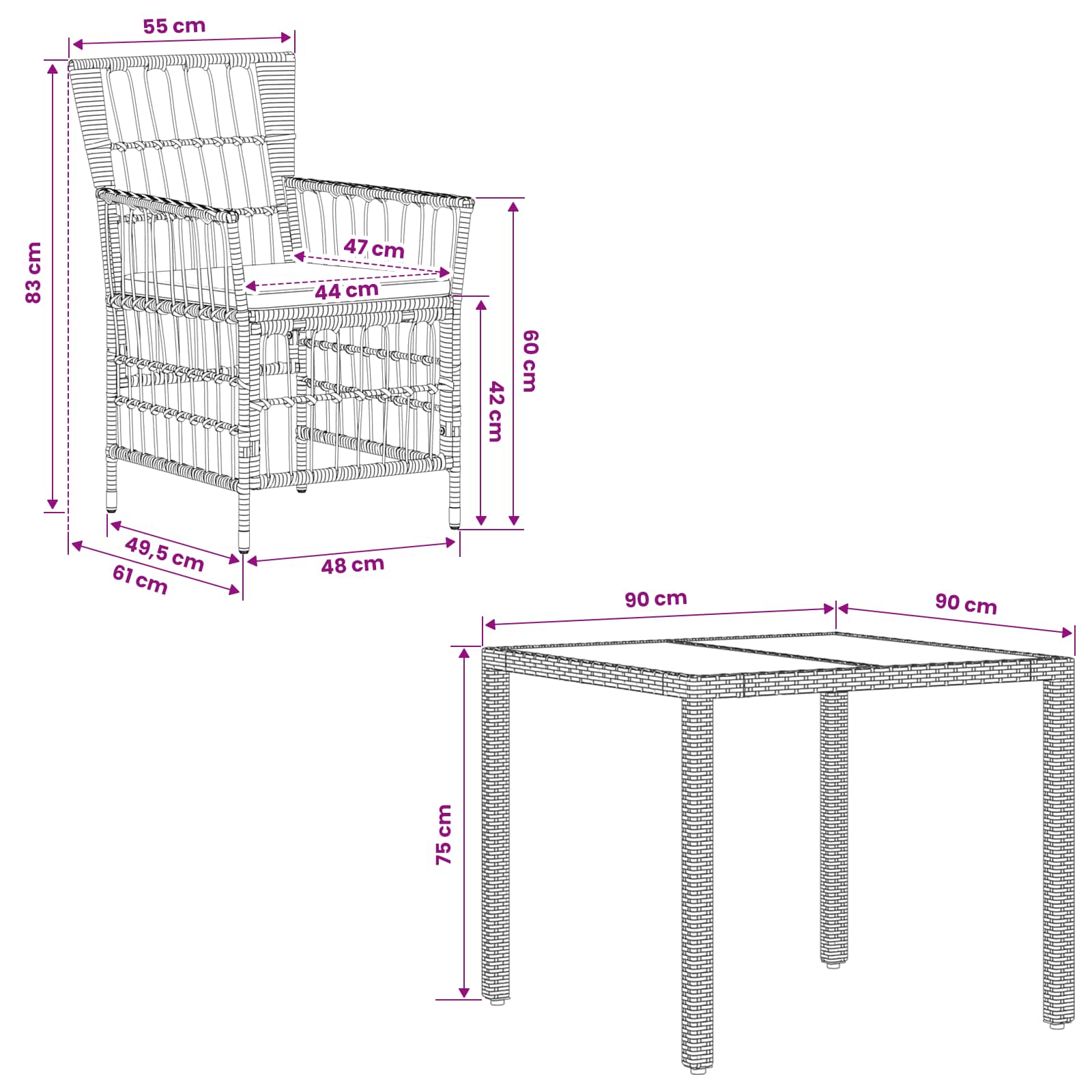 Outdoor-Essgruppe 3 Stk. Grau Poly-Rattan