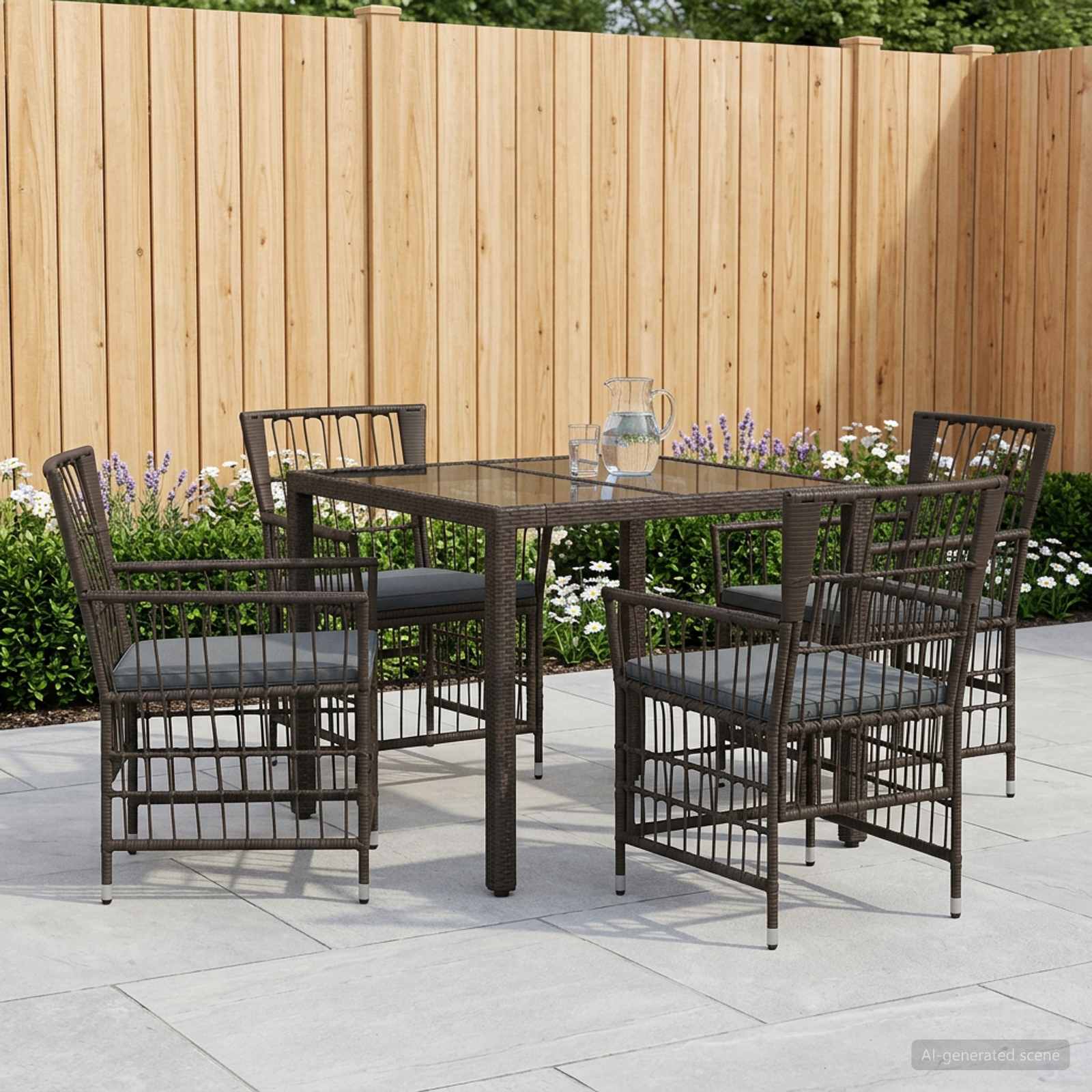 Outdoor-Essgruppe 5 Stk. Schwarz Poly-Rattan