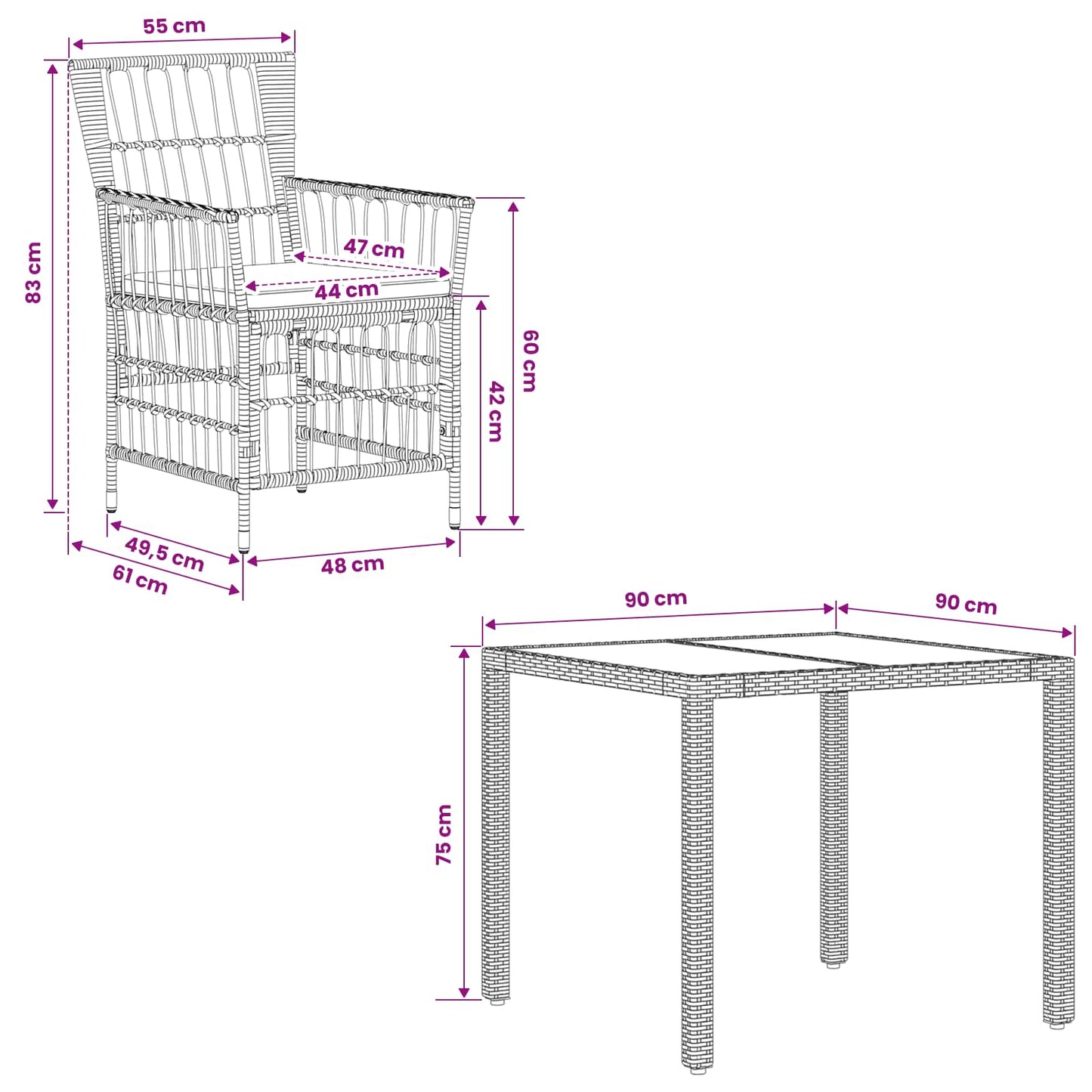 Outdoor-Essgruppe 5 Stk. Schwarz Poly-Rattan